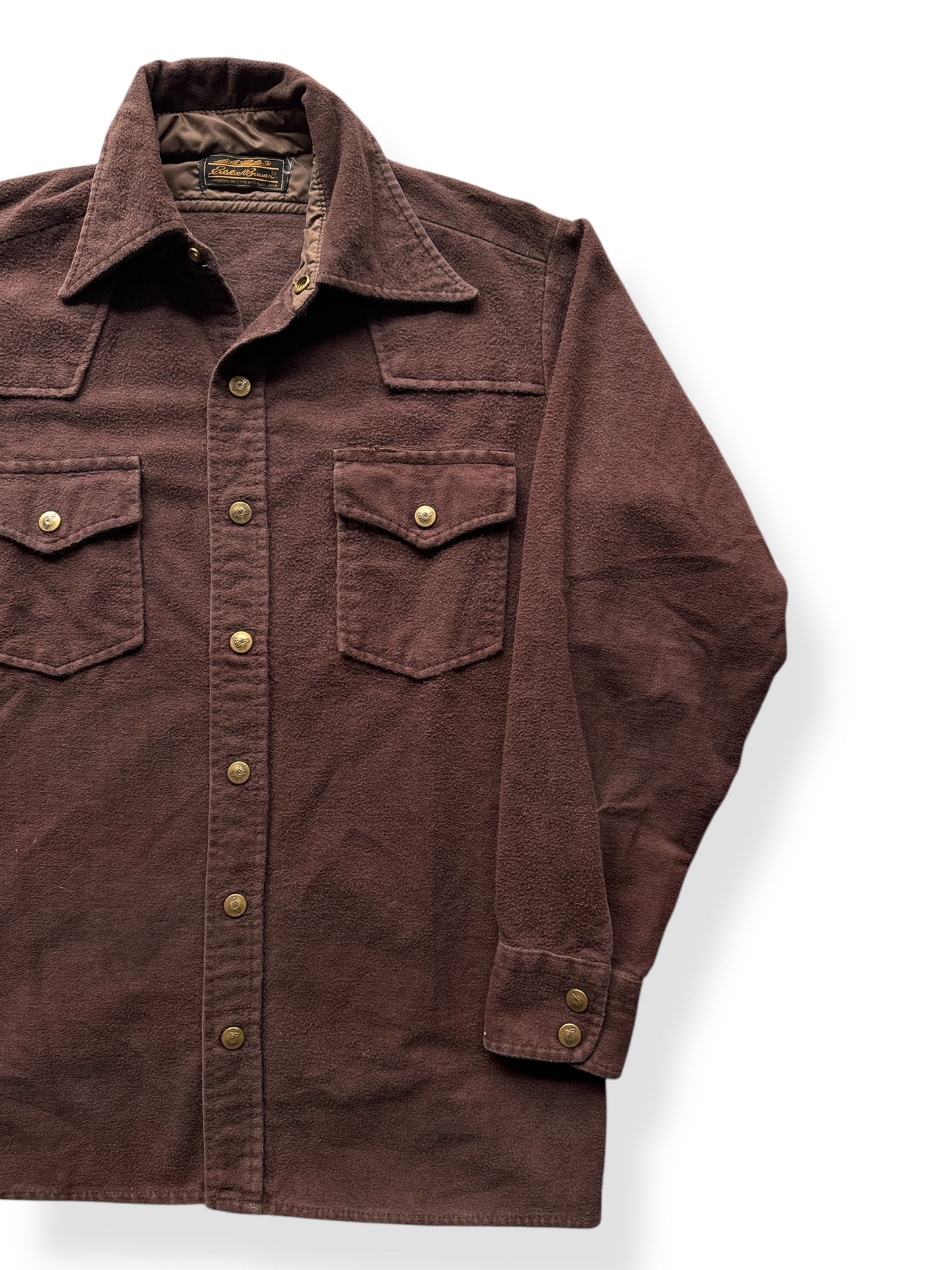 Front Left of Vintage Eddie Bauer Chocolate Moleskin Shirt SZ M