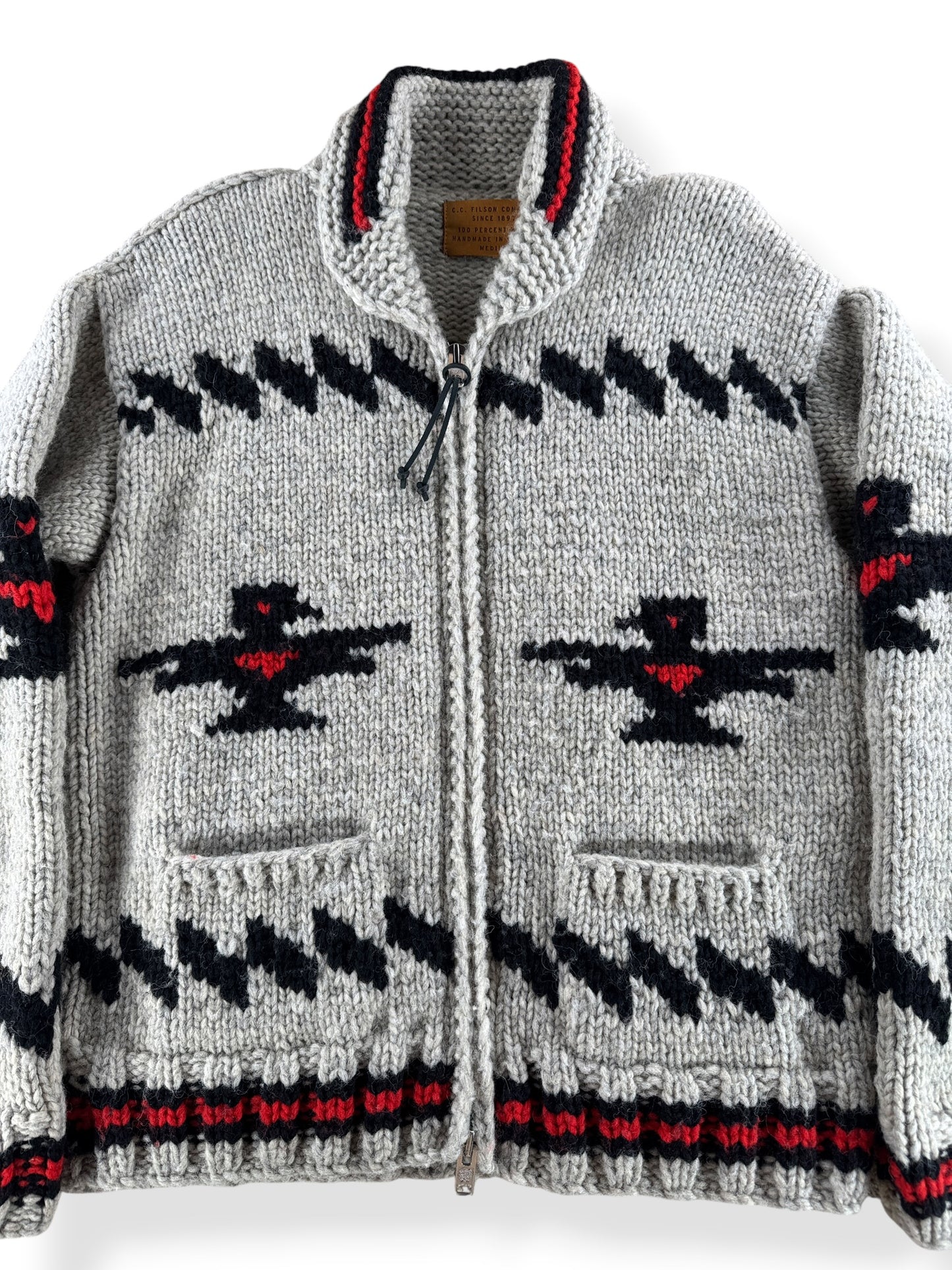 Close-up of Filson Limited Edition Thunderbird Cowichan Style Sweater SZ M