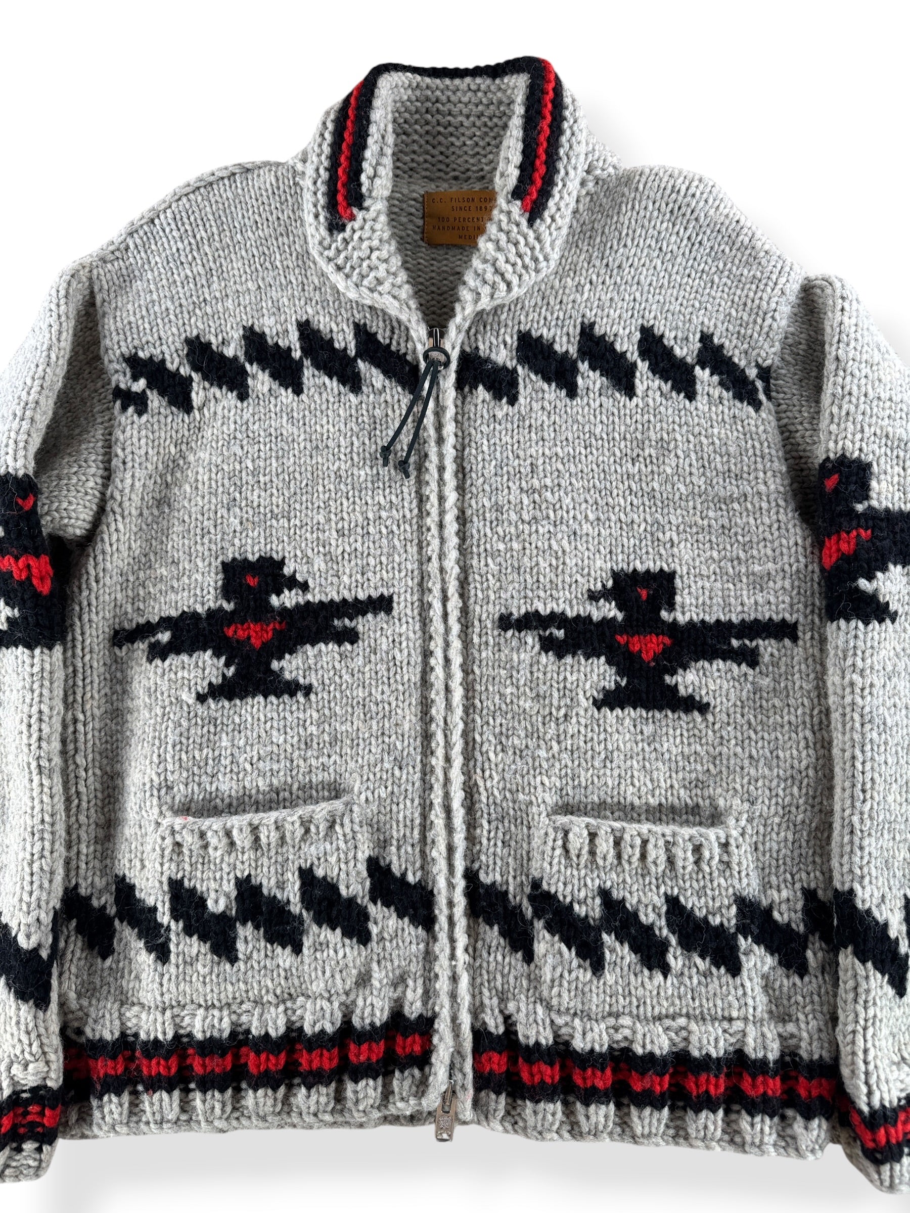 Close-up of Filson Limited Edition Thunderbird Cowichan Style Sweater SZ M