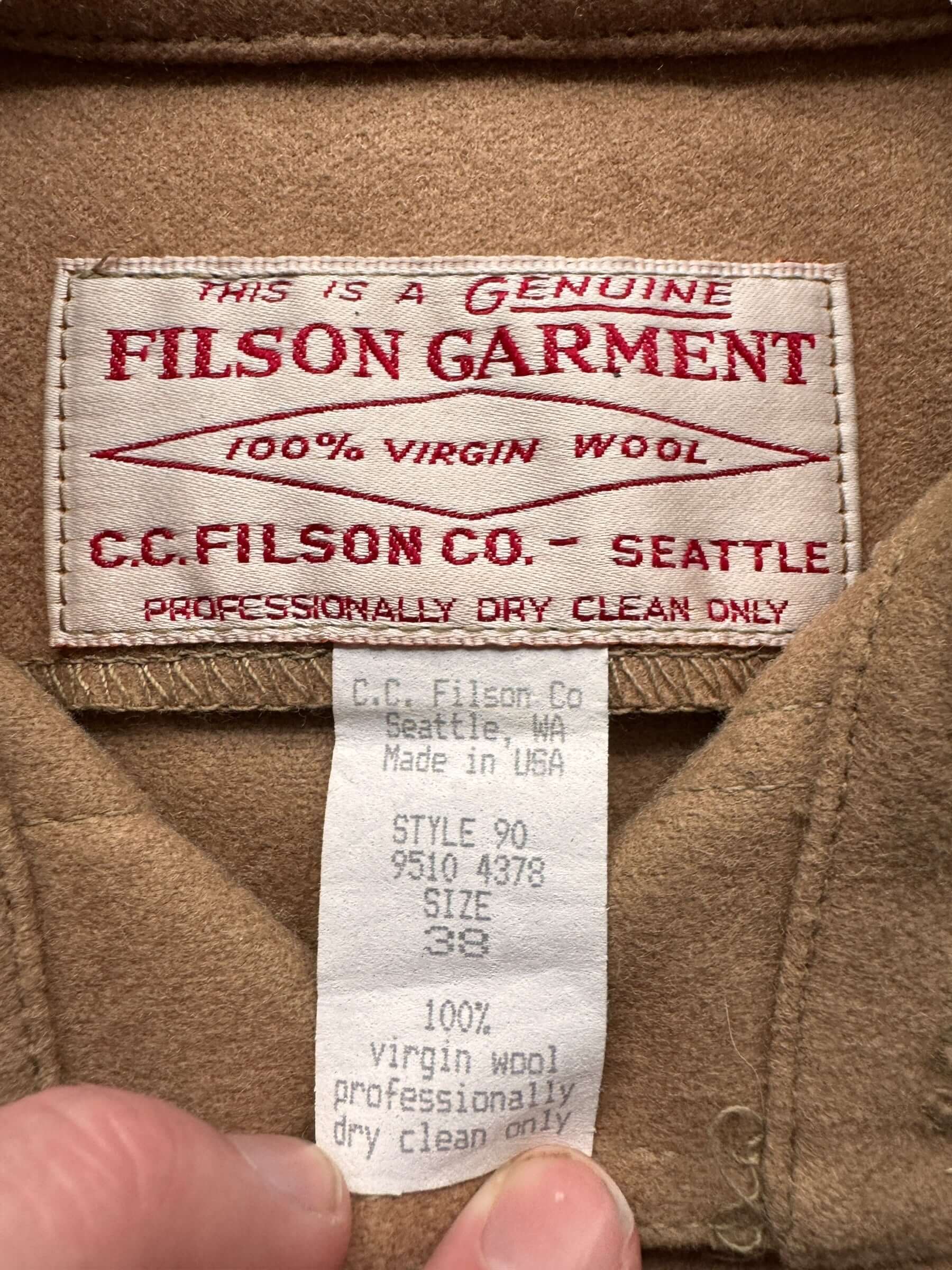 Tag on Vintage Filson Brown Jac-Shirt SZ 38