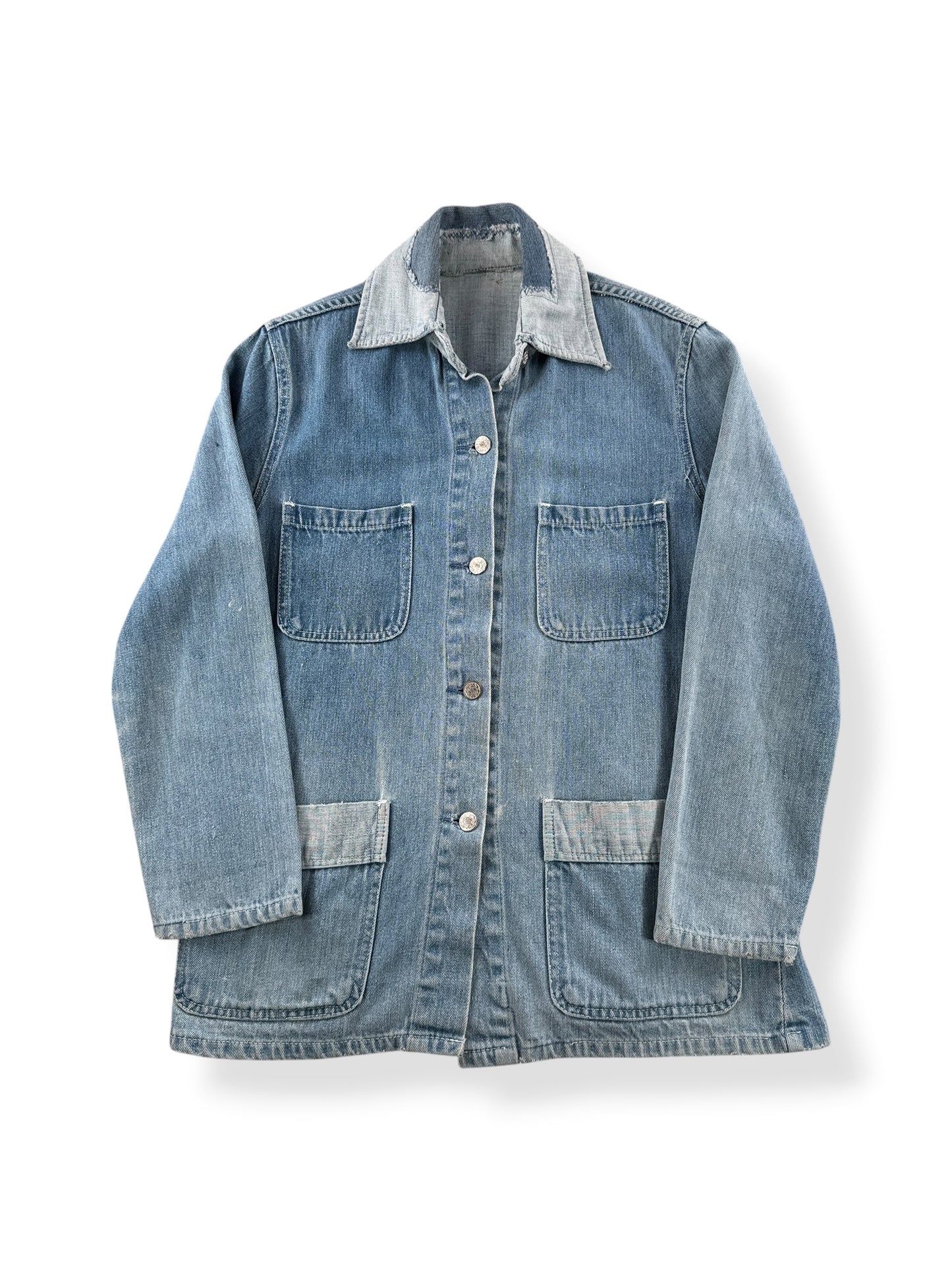 Front of Vintage 70s Two Tone Denim Chore Jacket SZ S