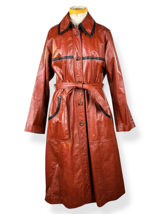 Front view of 1970s Belted Leather Trench S-M