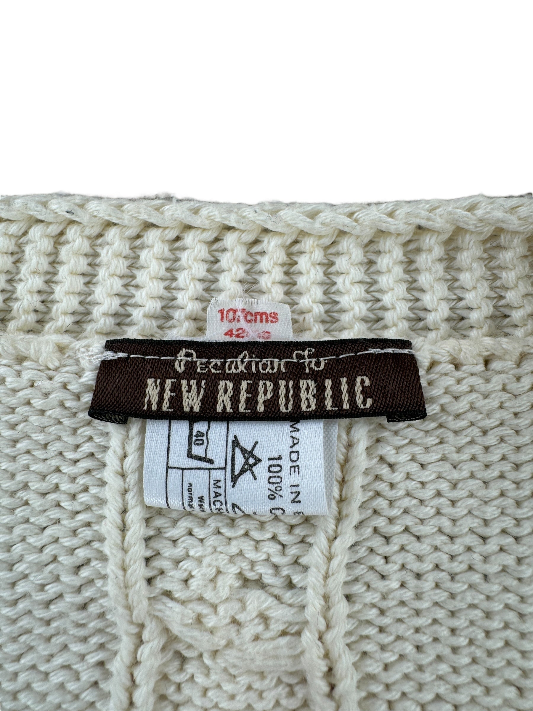 Tag on Made in England New Republic Cotton Cable Knit Sweater SZ M