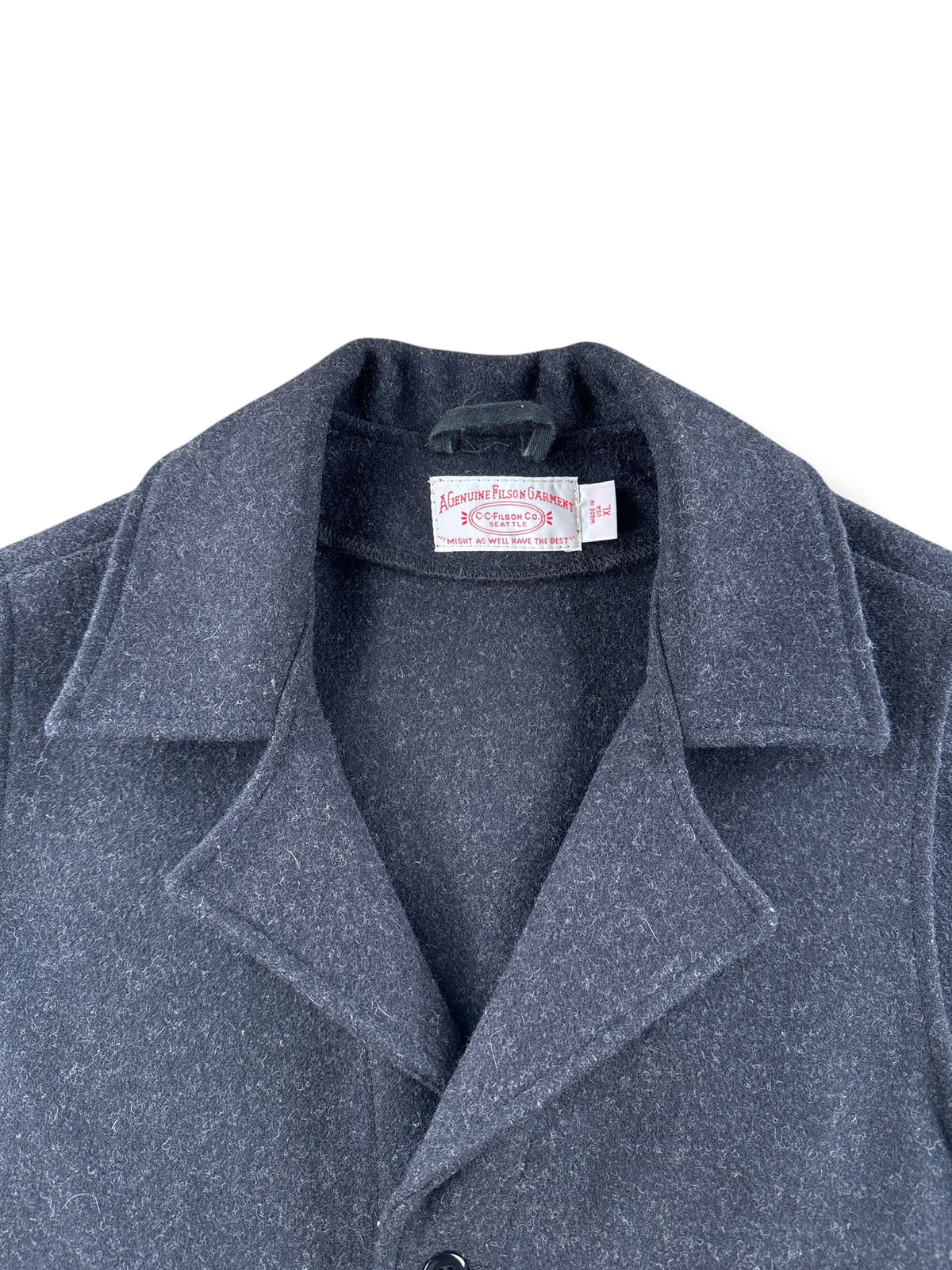 Collar on Filson Charcoal Grey Mackinaw Wool Western Vest SZ XL