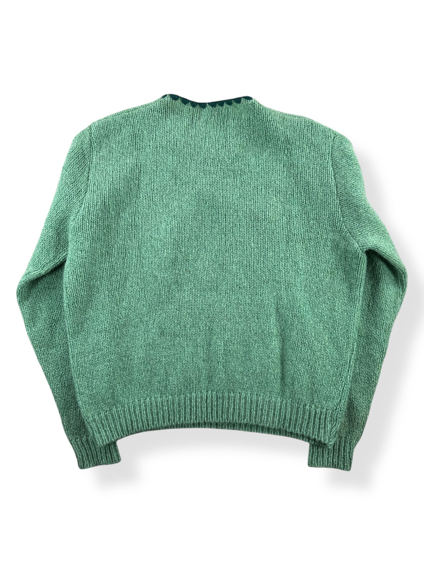 Back of Vintage Wool Rayon Blend Green Knit Sweater SZ M