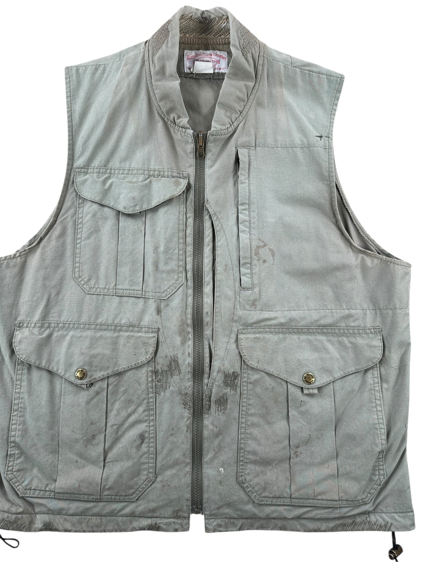 Front Close Up of Vintage 90s Era Filson Fishing Vest SZ L AS IS