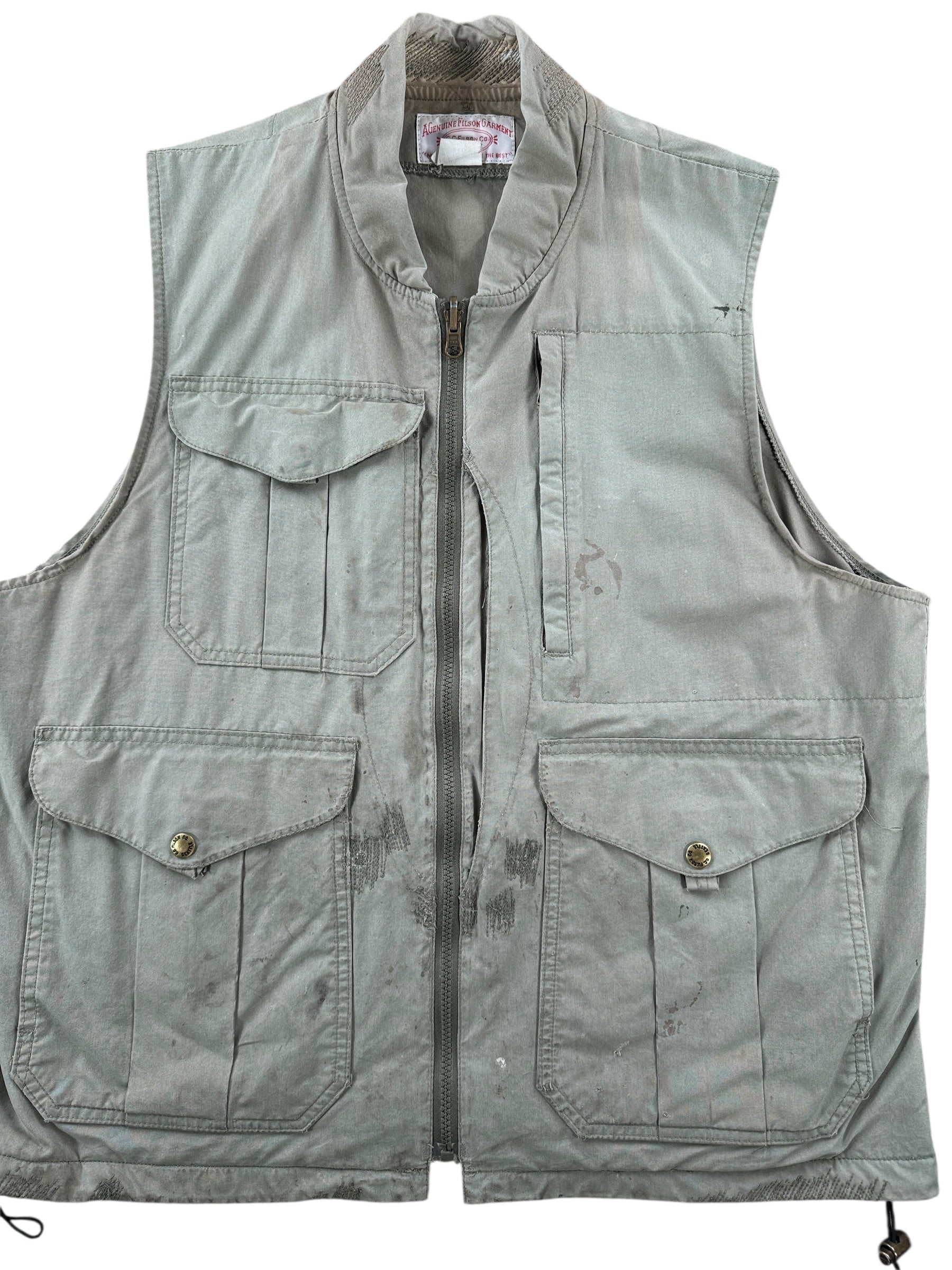 Front Close Up of Vintage 90s Era Filson Fishing Vest SZ L AS IS