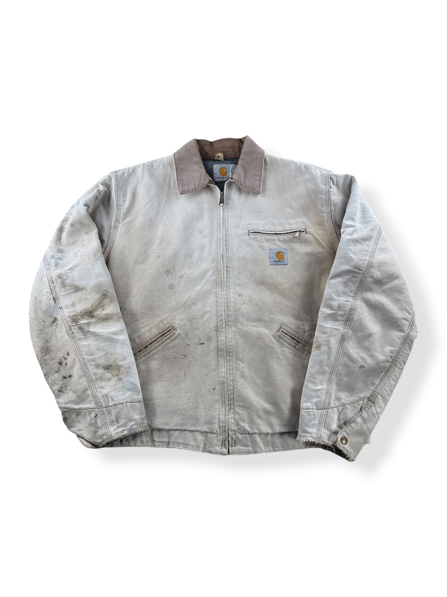 Front of Vintage 90’s Carhartt Faded Tan Detroit Jacket SZ XL