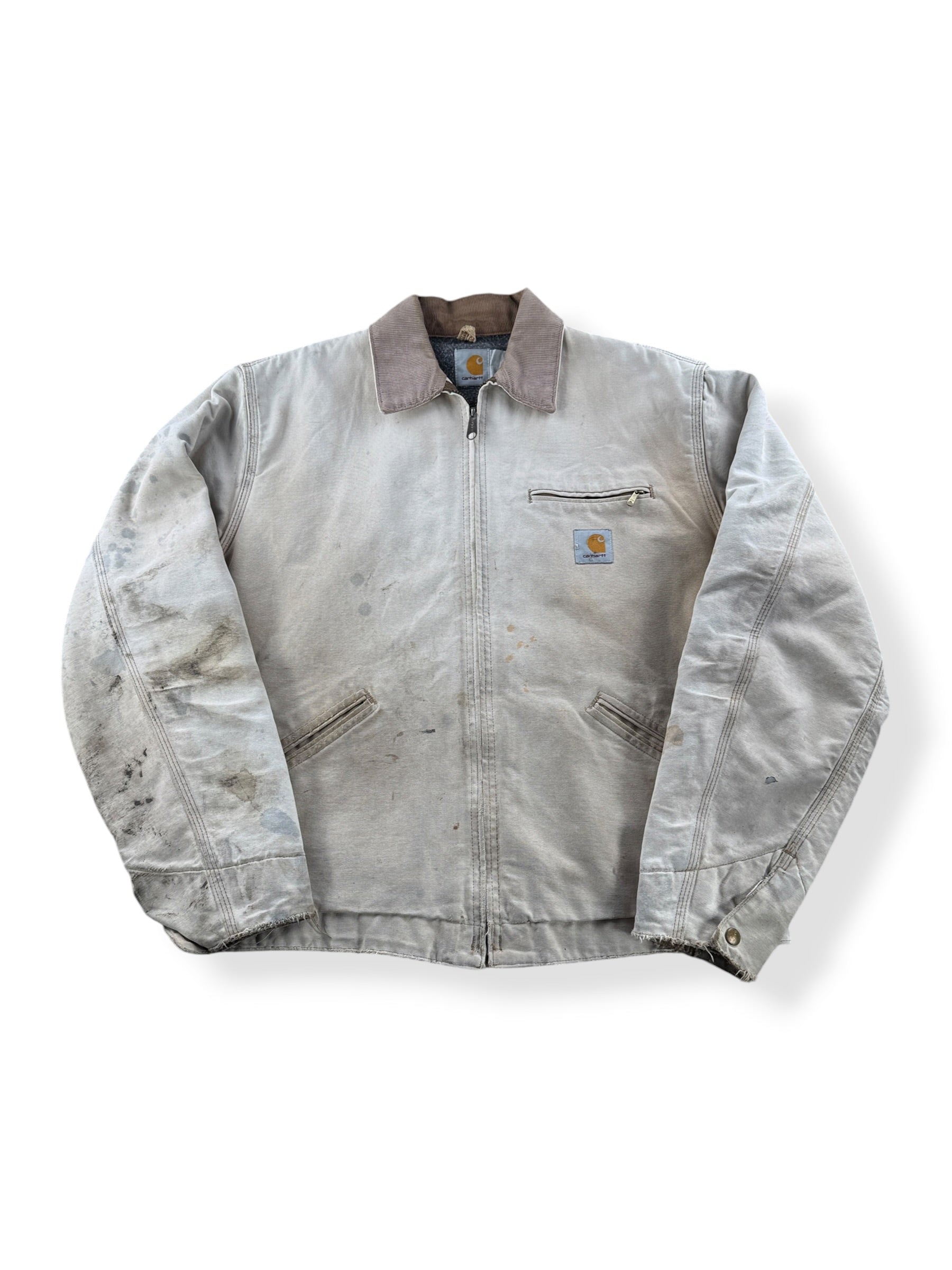 Front of Vintage 90’s Carhartt Faded Tan Detroit Jacket SZ XL