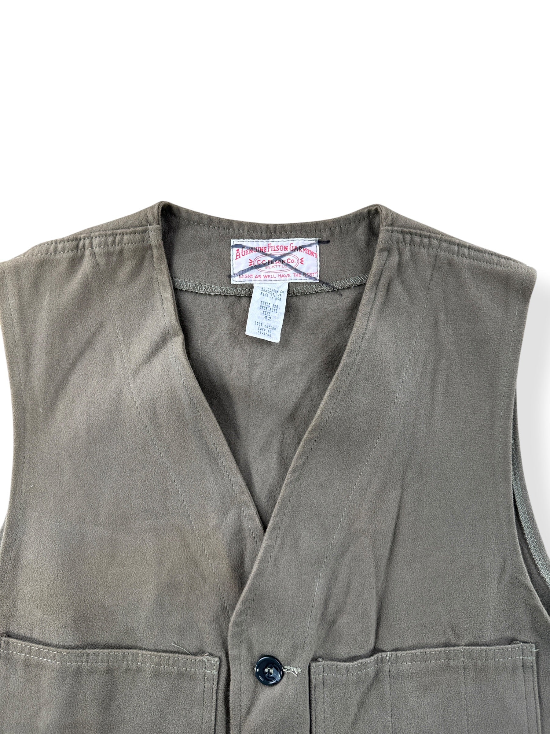 Collar on Filson Tan Moleskin Vest SZ 42