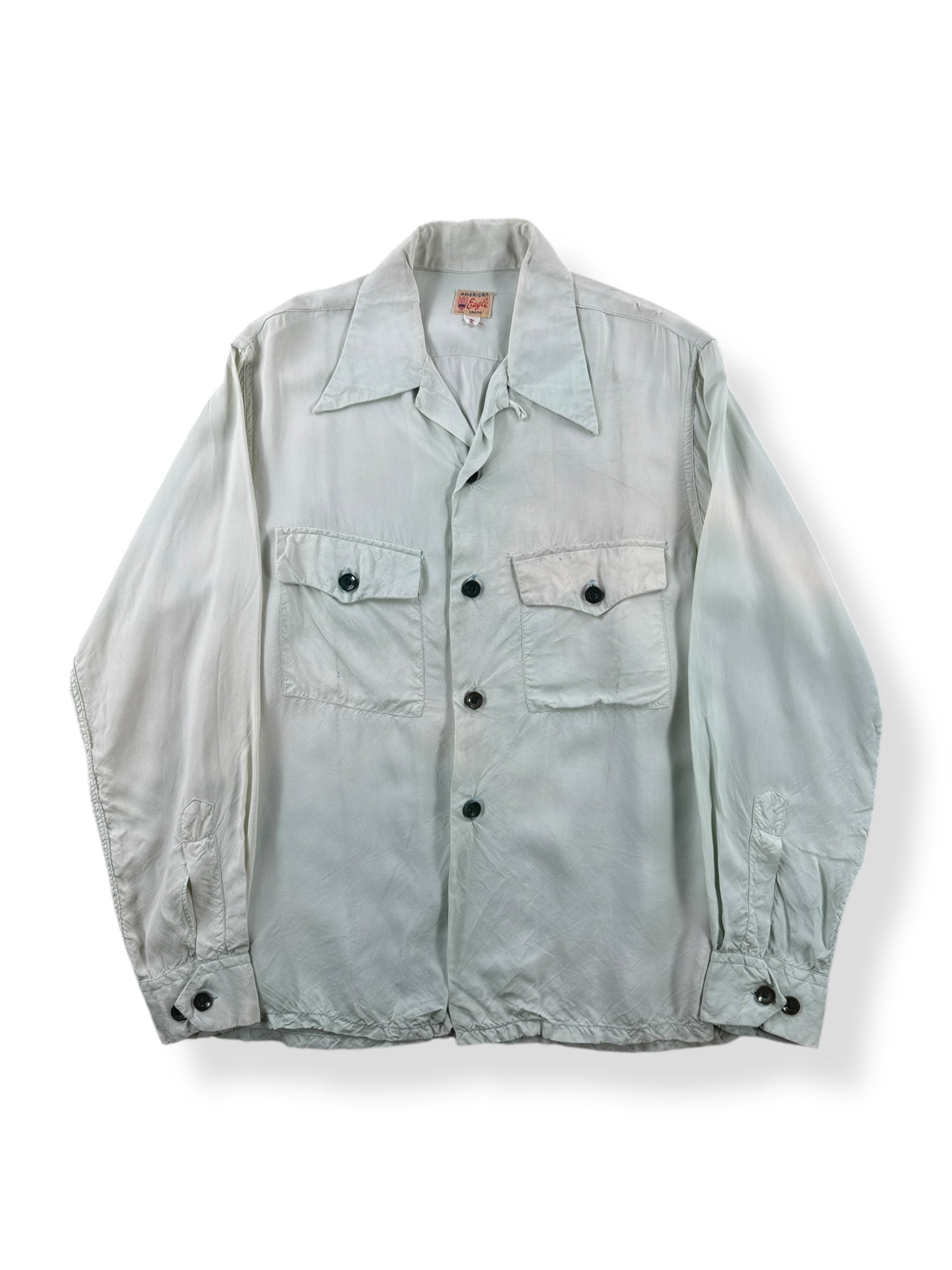 Front of Vintage American Eagle Crepe Loop Collar Shirt SZ S