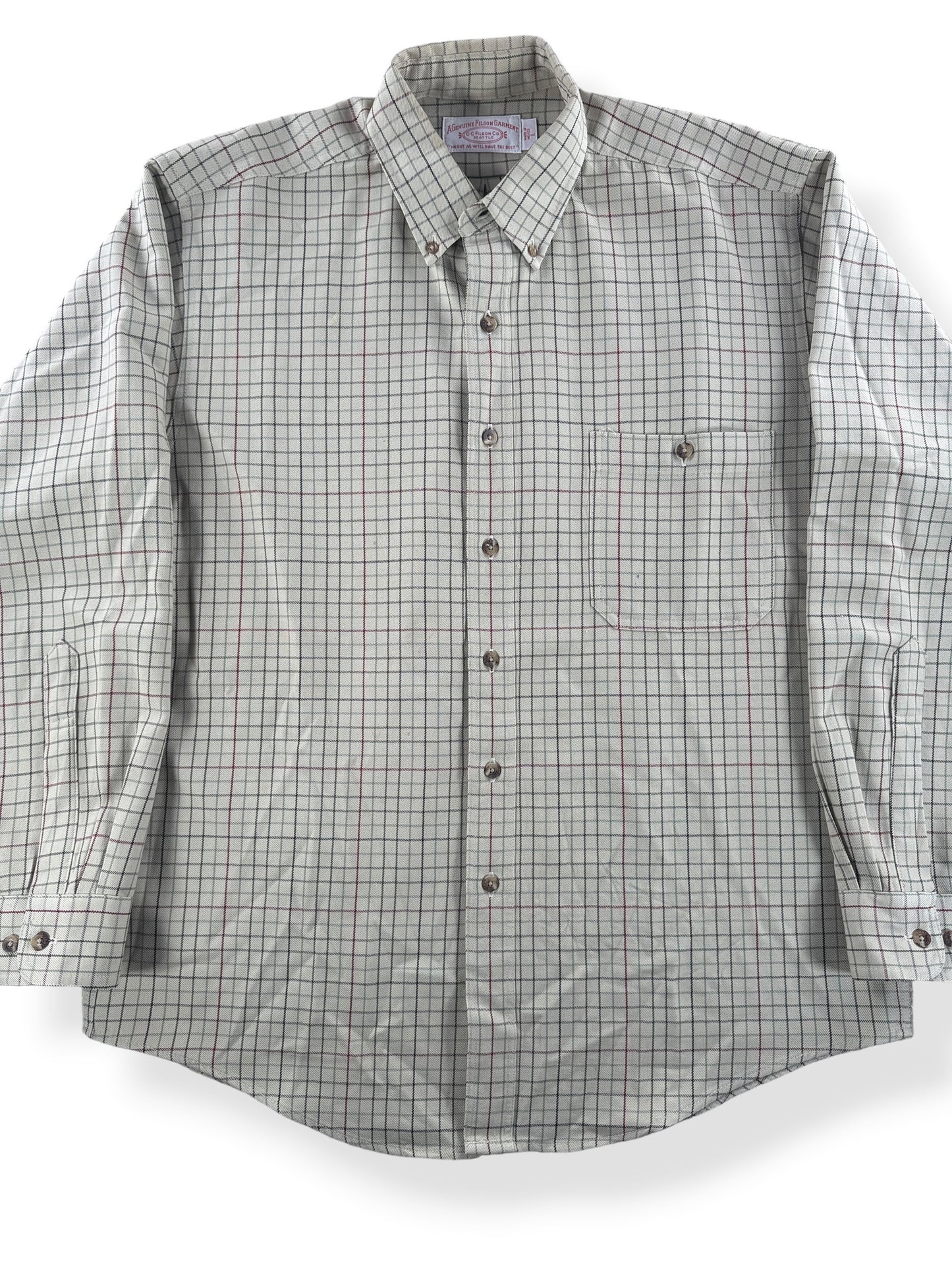 Front Close Up of Filson Plaid Wool Shirt SZ L