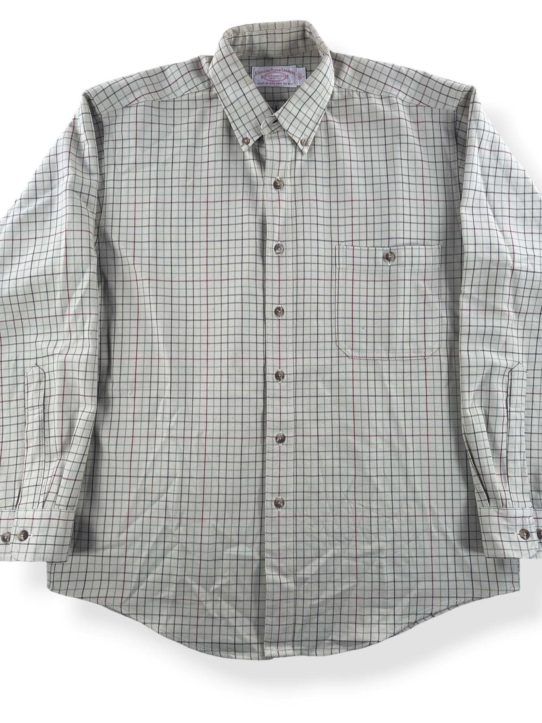 Front Close Up of Filson Plaid Wool Shirt SZ L