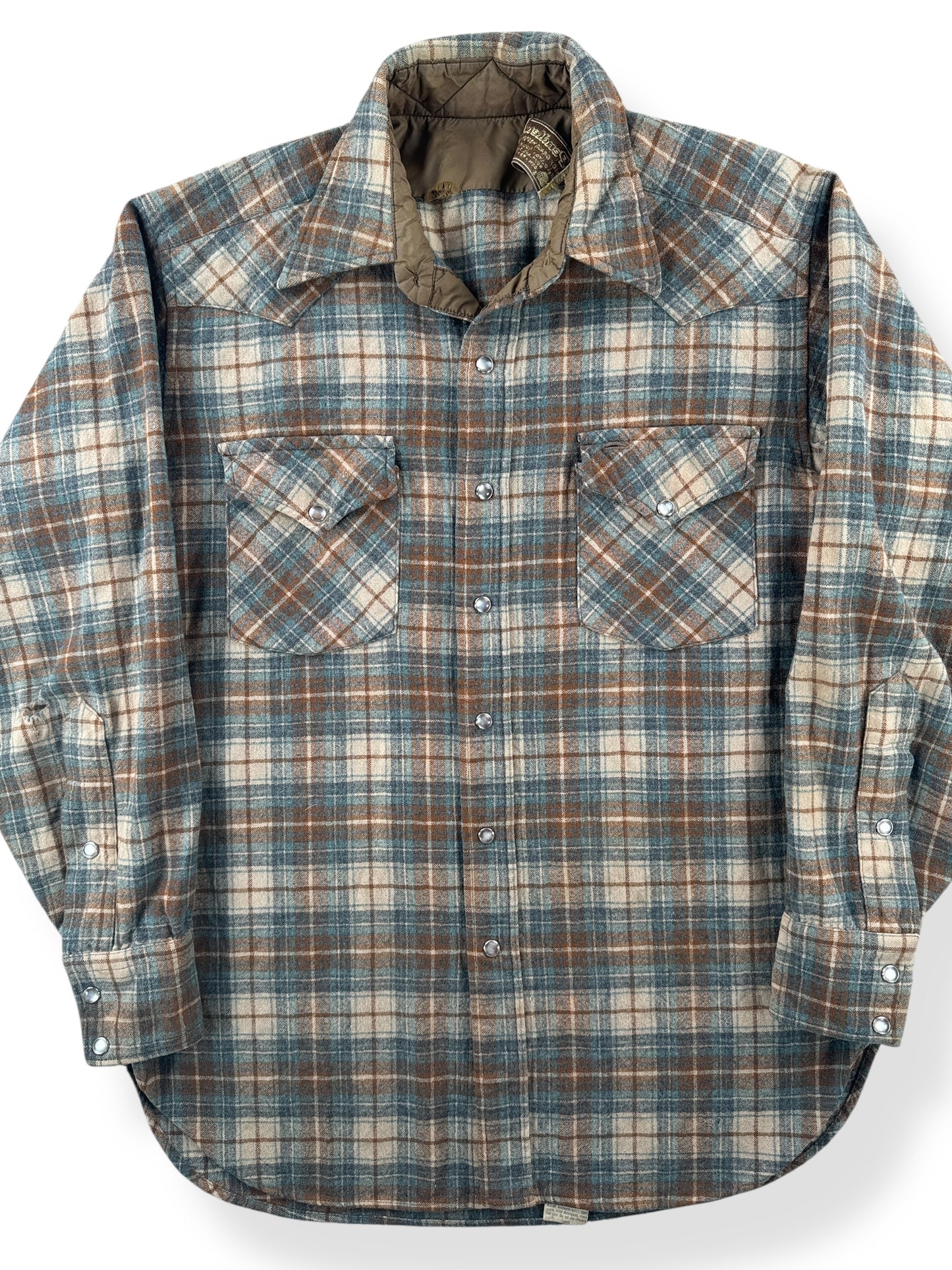 Front Close Up of Vintage Pendleton Western Wear Pearl Snap Flannel SZ M