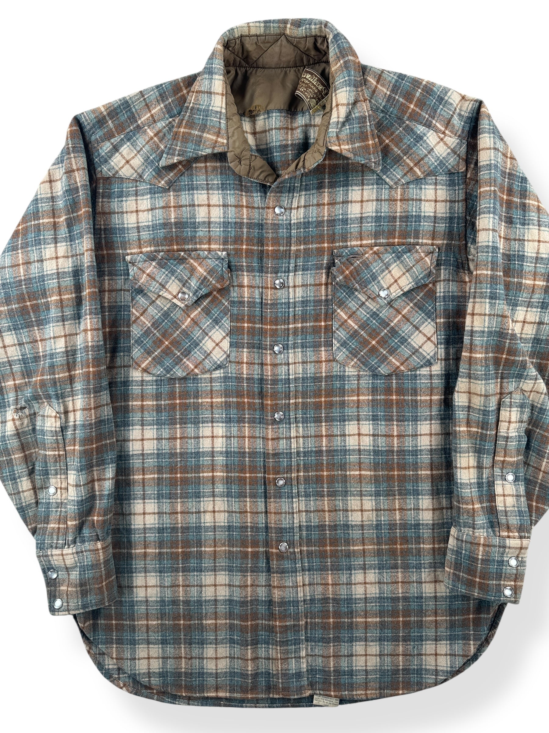 Front Close Up of Vintage Pendleton Western Wear Pearl Snap Flannel SZ M