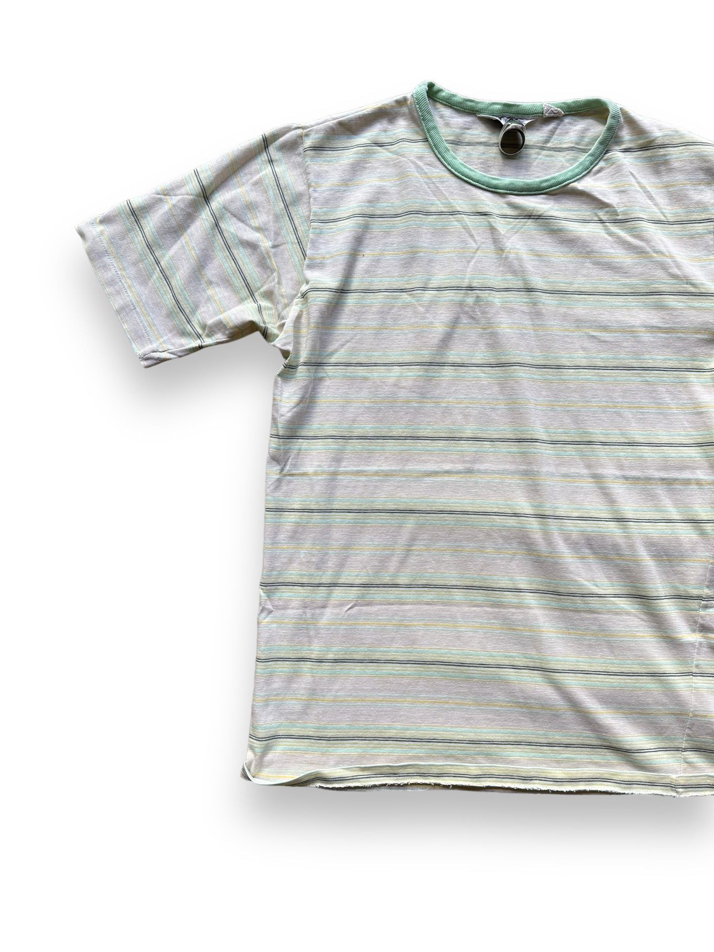 Front Right View of Vintage Mister Man Striped Tee SZ M | Vintage Striped Shirts Seattle | Barn Owl Vintage Tees Seattle