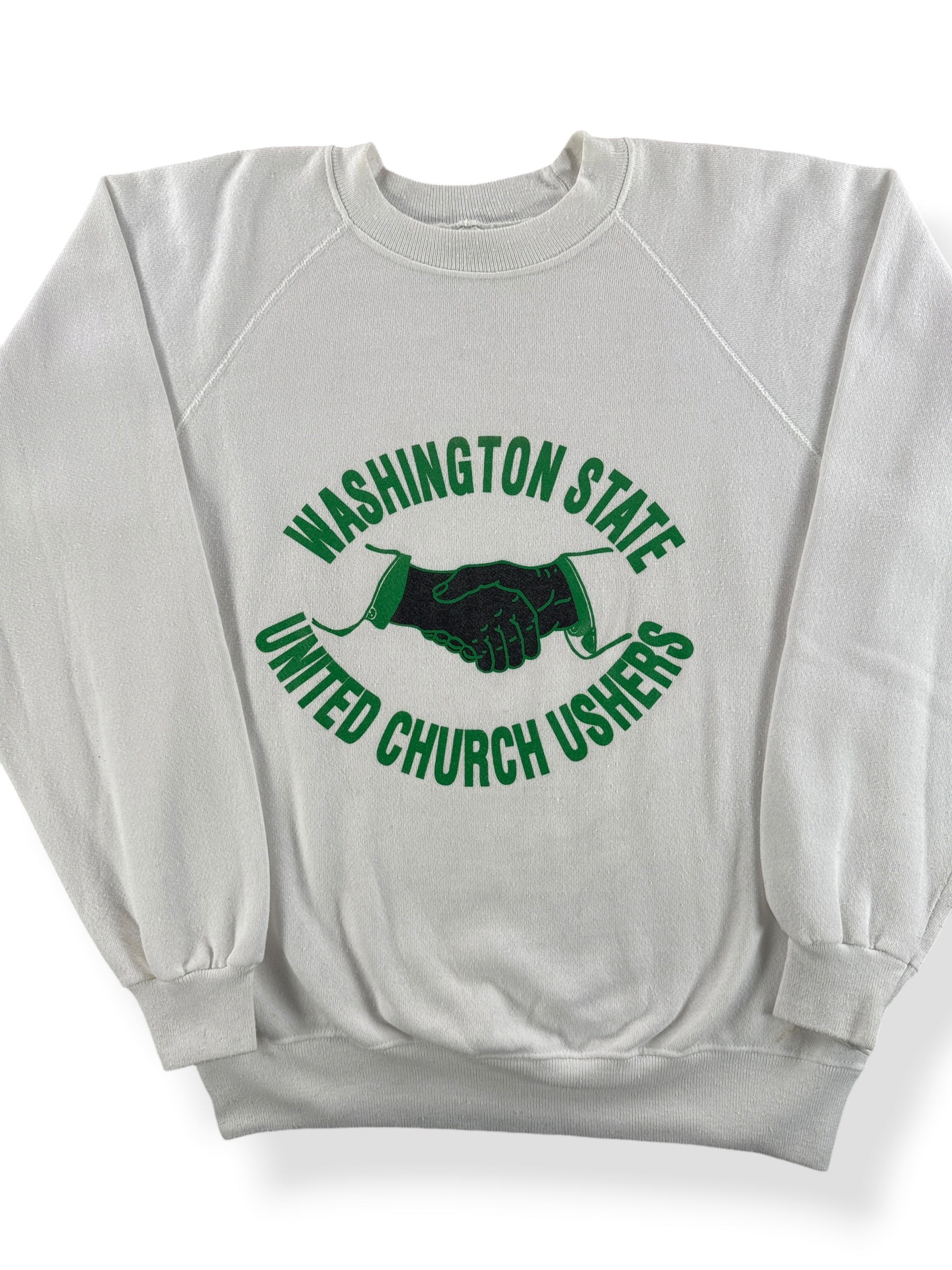 Front Close Up of Vintage 80s Washington Church Ushers Sweatshirt SZ L (Fits M)