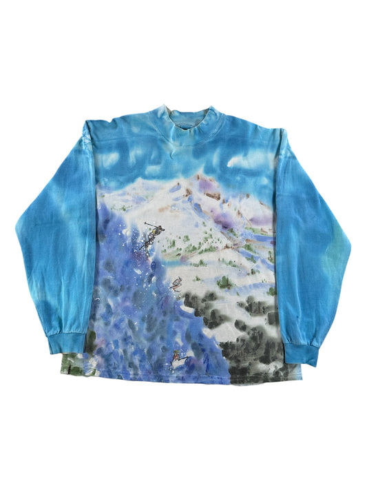 Front of Vintage Hand Painted Art Skier Tee SZ L