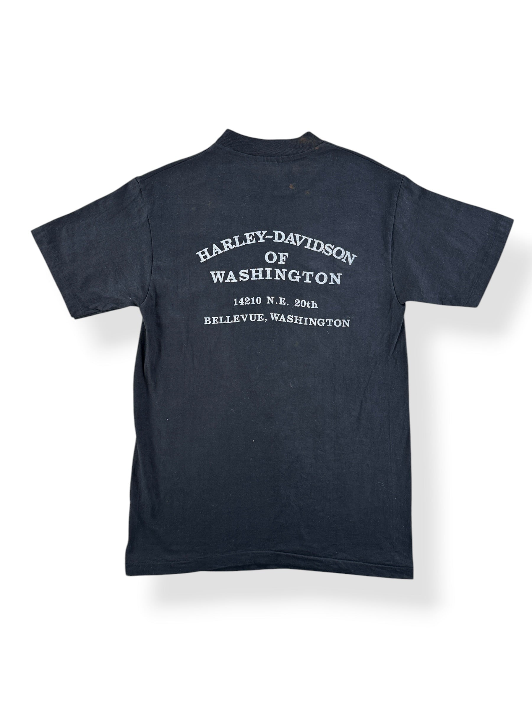 Back of Vintage Bellevue Harley Davidson Logo Tee SZ M (Fits S)