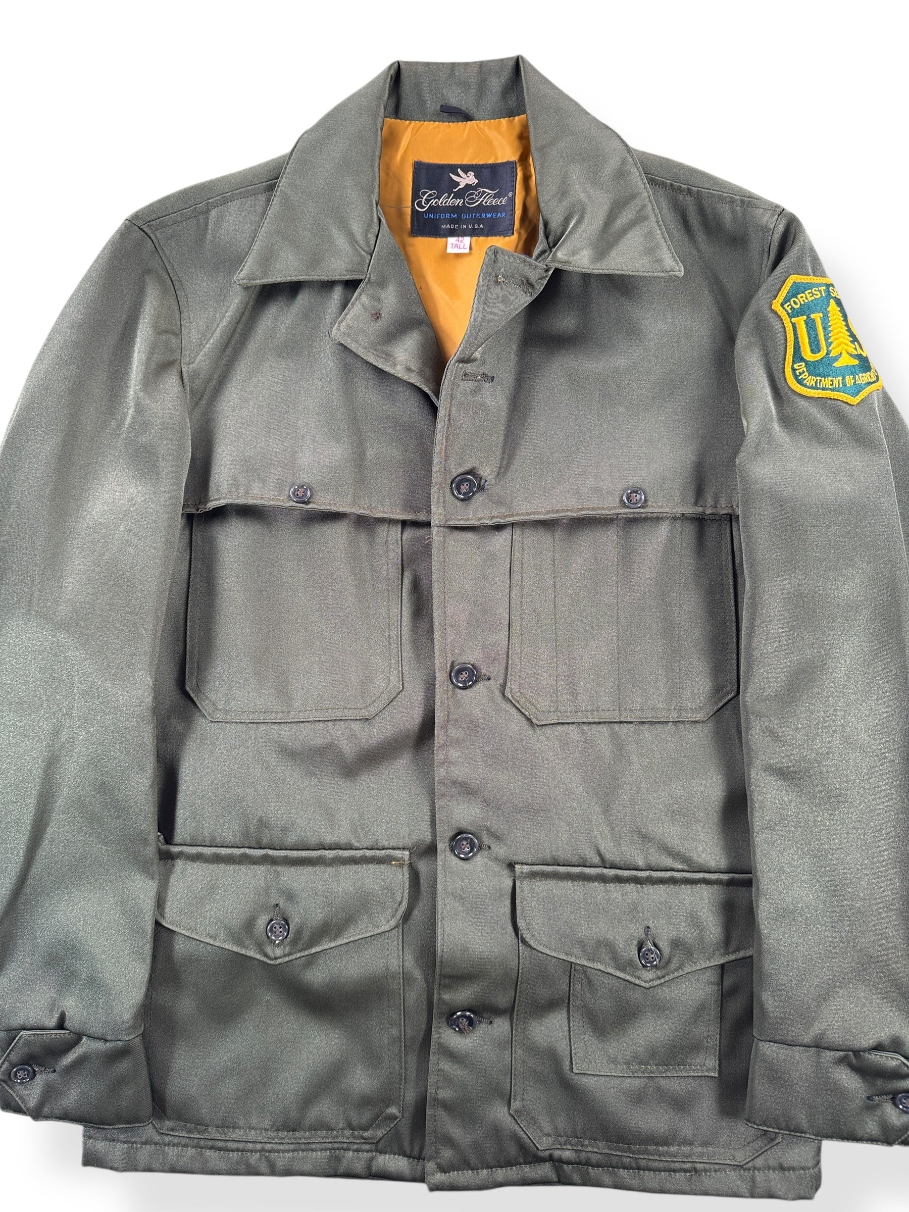 Front Close Up of Vintage USFS Golden Fleece Cruiser Jacket SZ 42 Tall