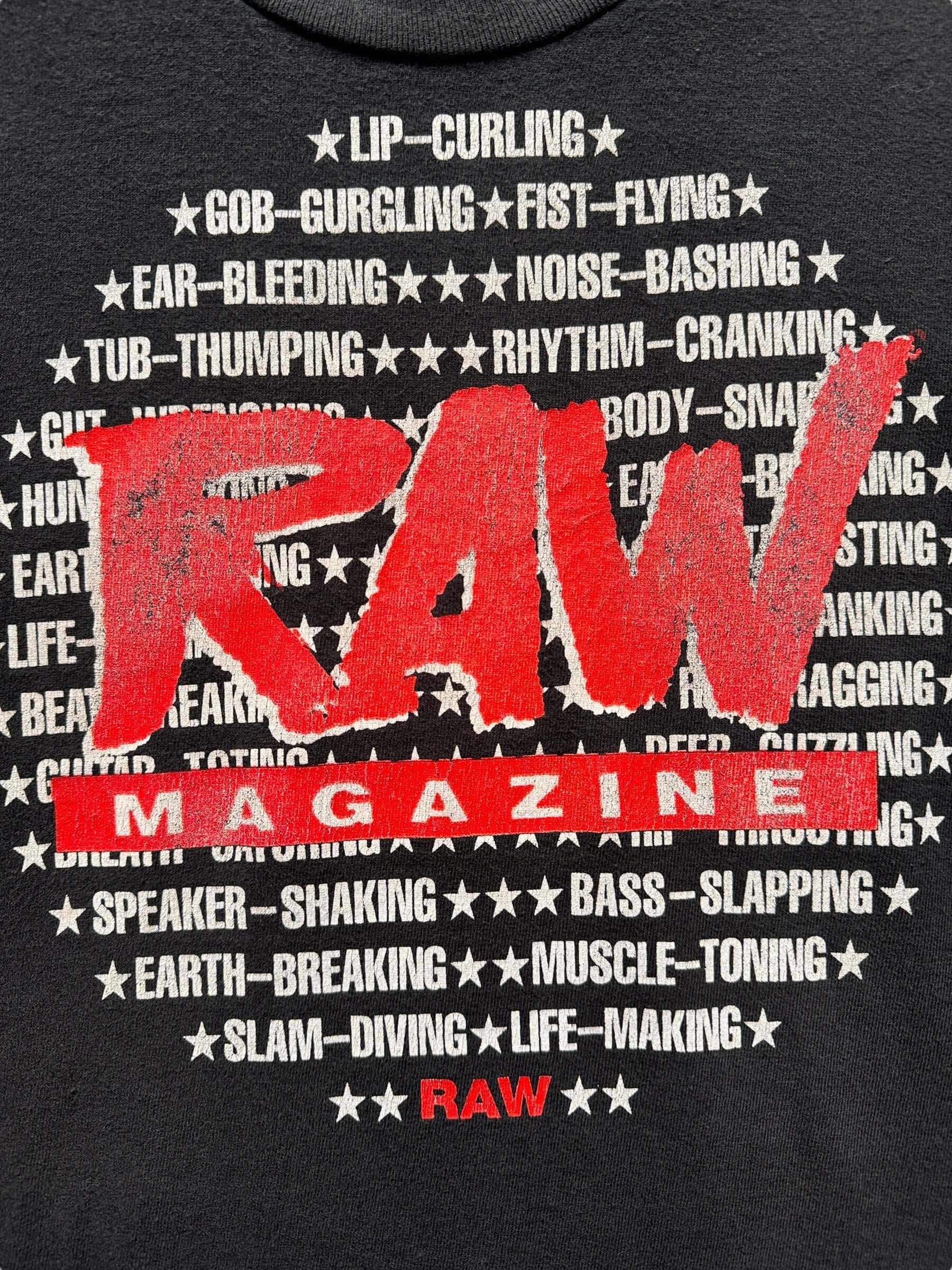 front graphic of Vintage Raw Magazine Tee SZ XL