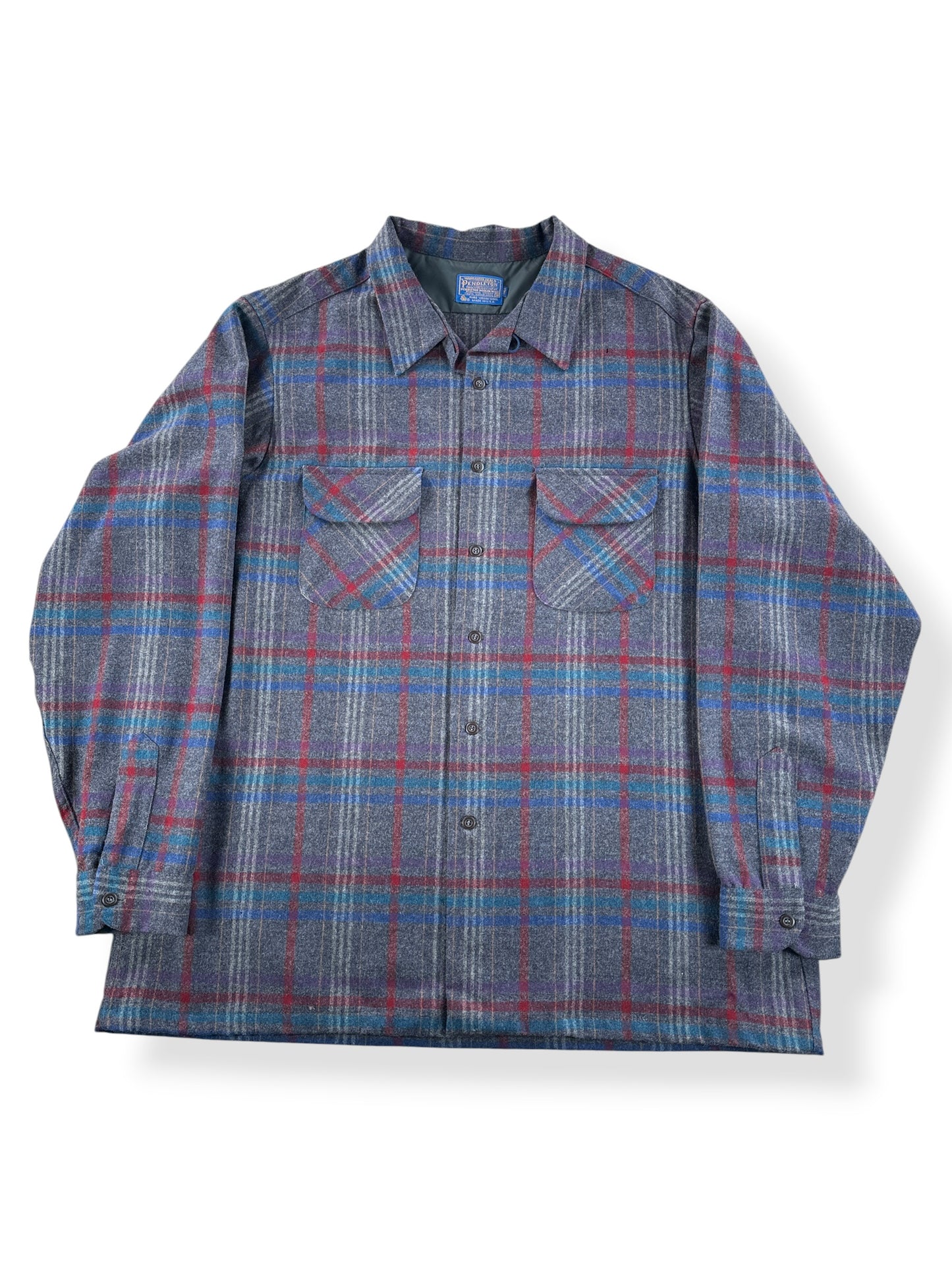 Front of Vintage Pendleton Grey & Purple Board Shirt SZ XXXL