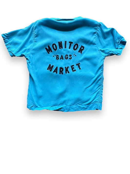 back of Vintage Monitor "Bags" Market Rayon Ladies Bowling Shirt SZ 34 | Vintage Bowling Shirt Seattle | Barn Owl Vintage Seattle