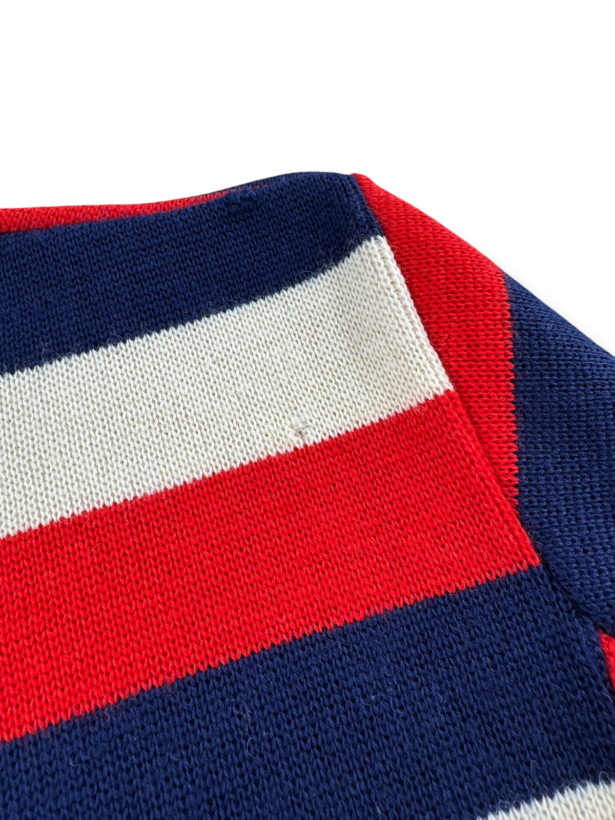 Small hole on shoulder of Vintage Charles Wolf Striped Wool Sweater SZ L