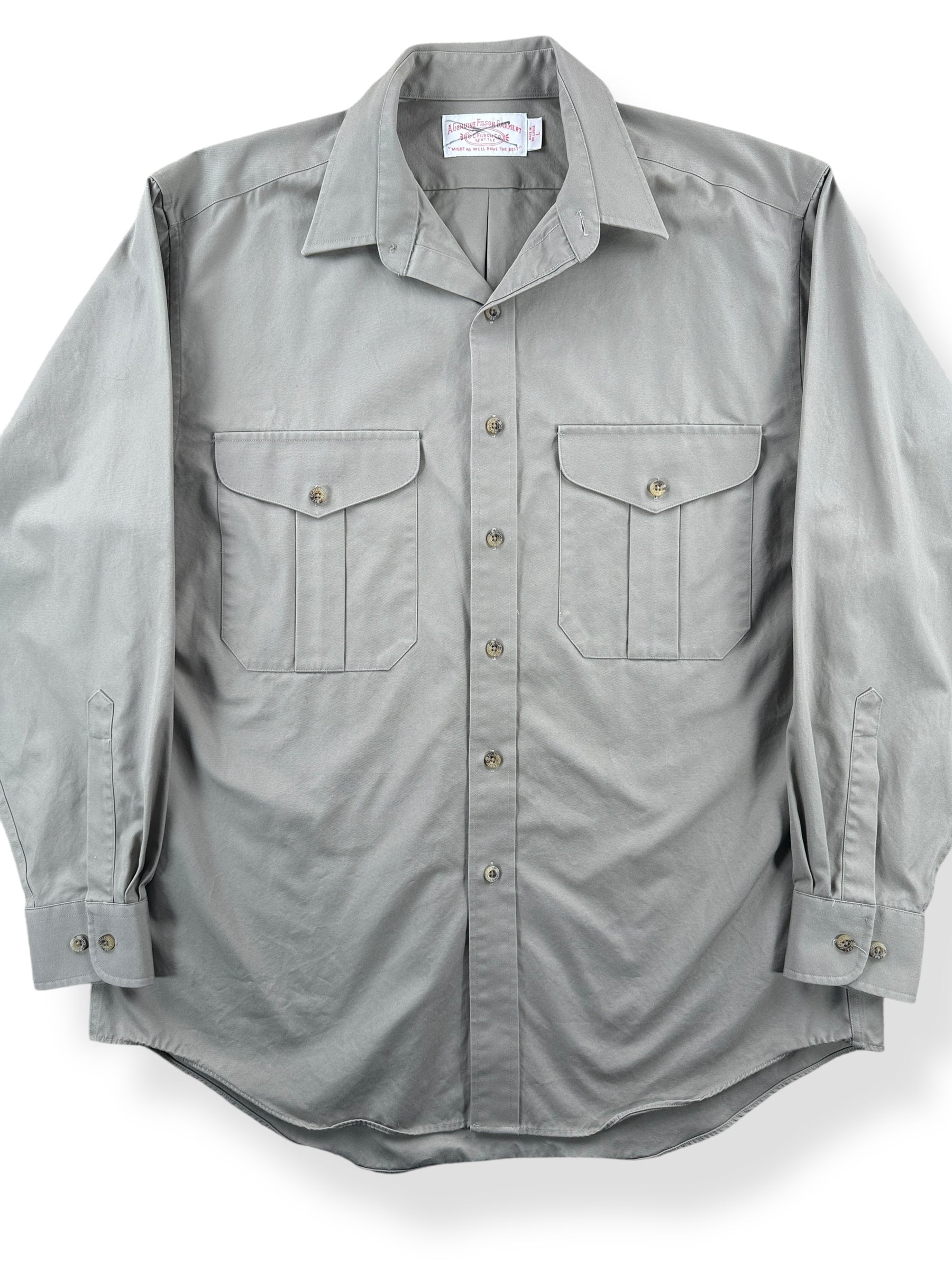 Front Close Up of Tan Filson Guide Shirt SZ L