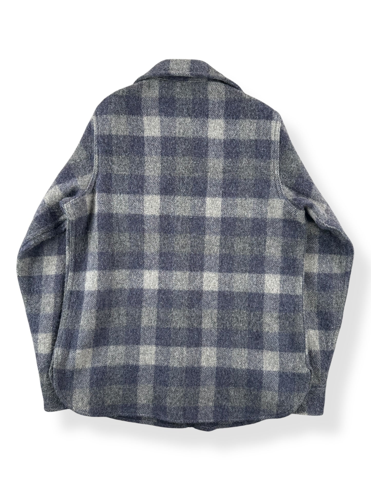 Back of Vintage Woolrich Woman Grey Plaid Shirt Jac SZ 12