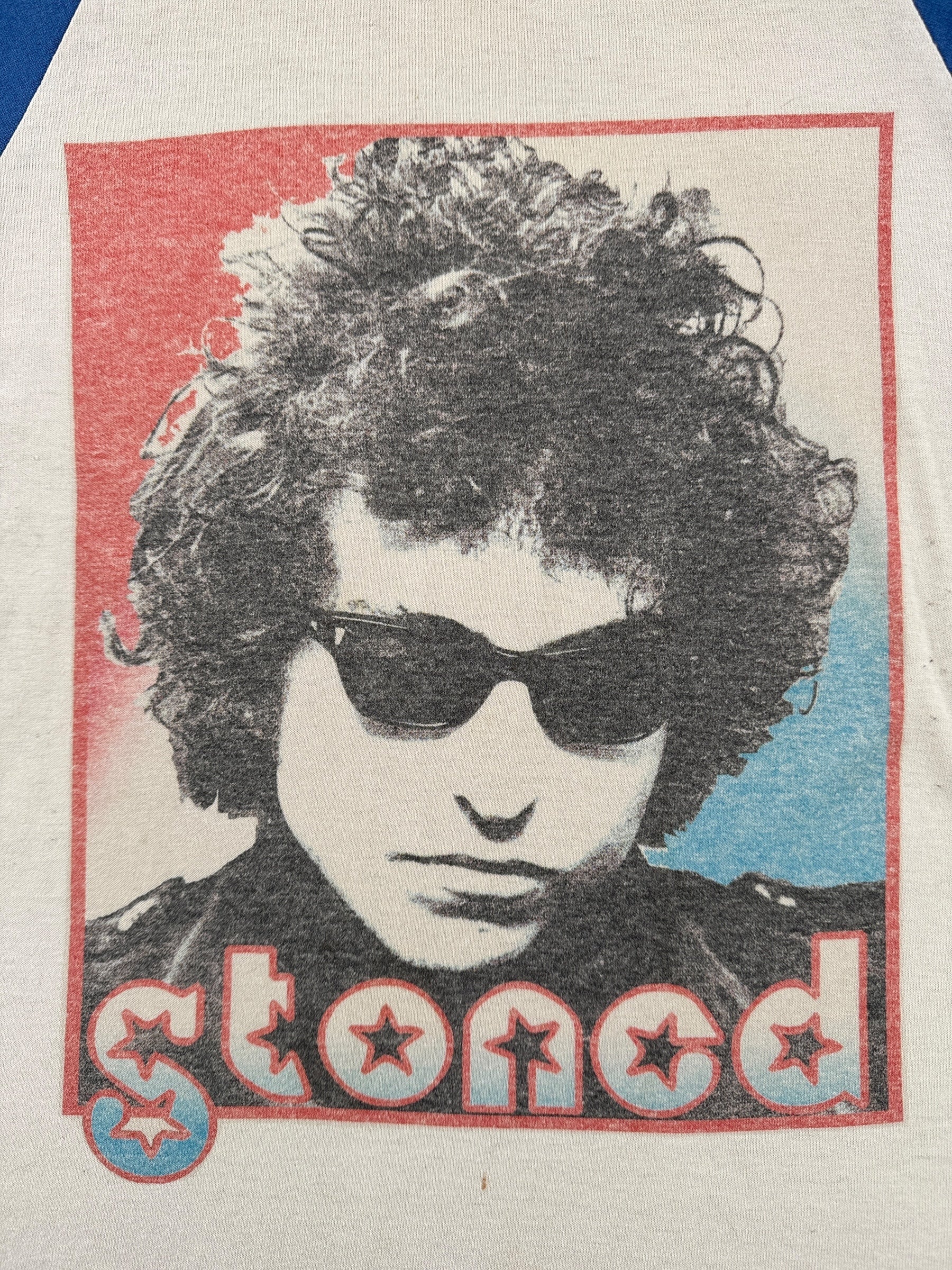 Graphic of Vintage Bob Dylan Stoned Raglan Tee SZ S