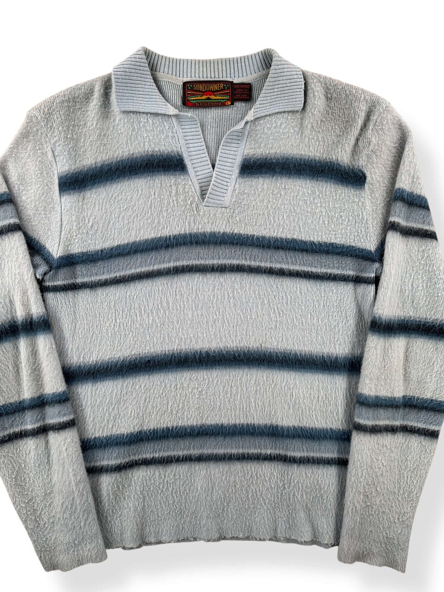 Front Close Up of Vintage Sundowner Fake Mohair Collared Sweater SZ L