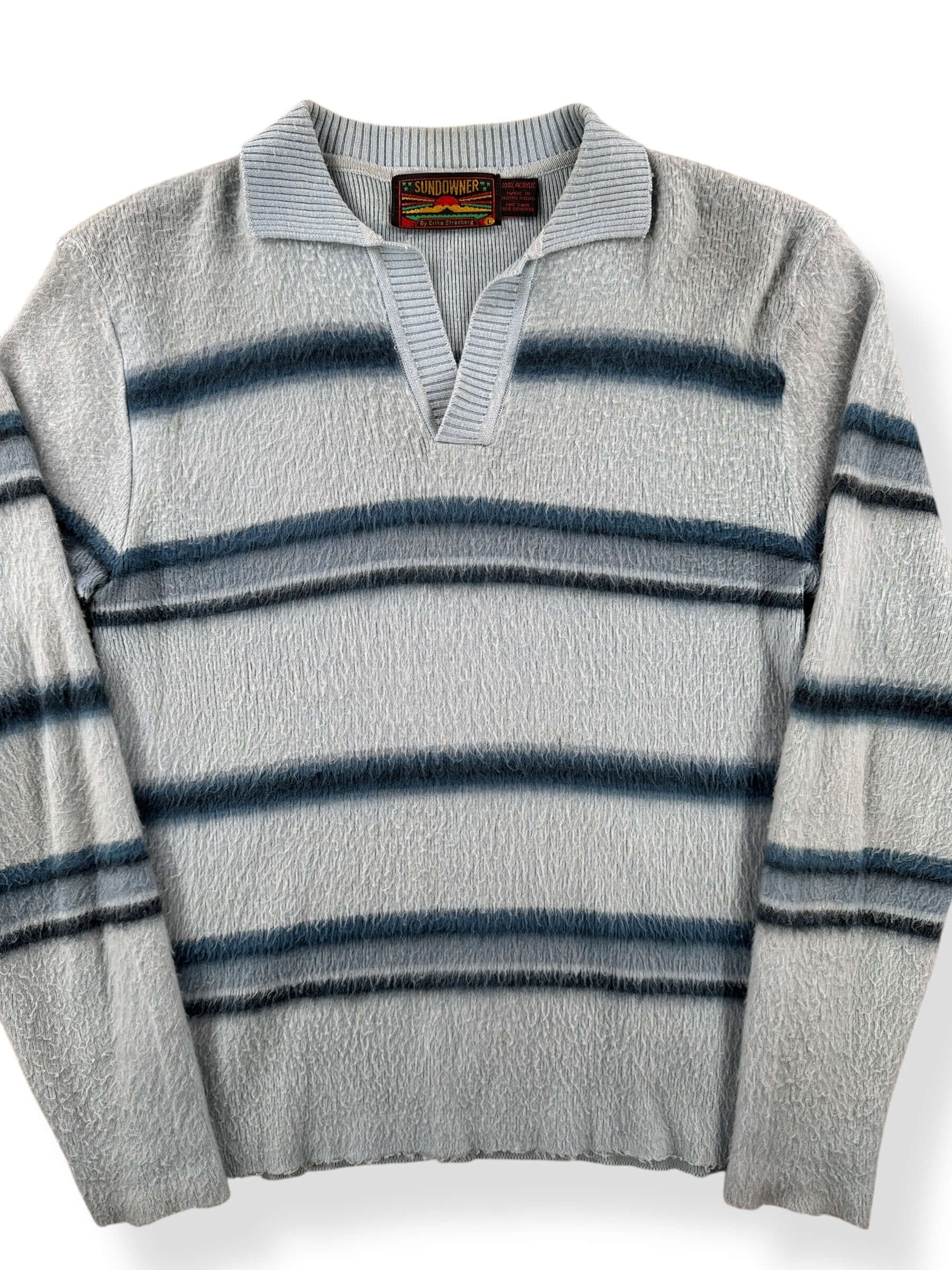 Front Close Up of Vintage Sundowner Fake Mohair Collared Sweater SZ L