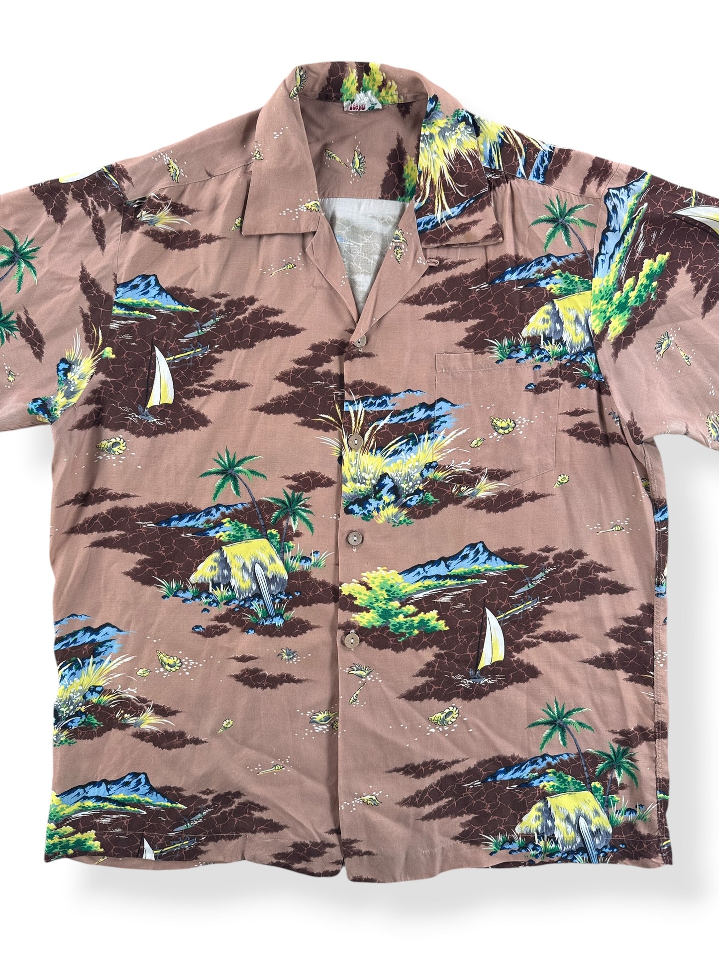 Front Close Up of Vintage Repro Aloha Shirt SZ L