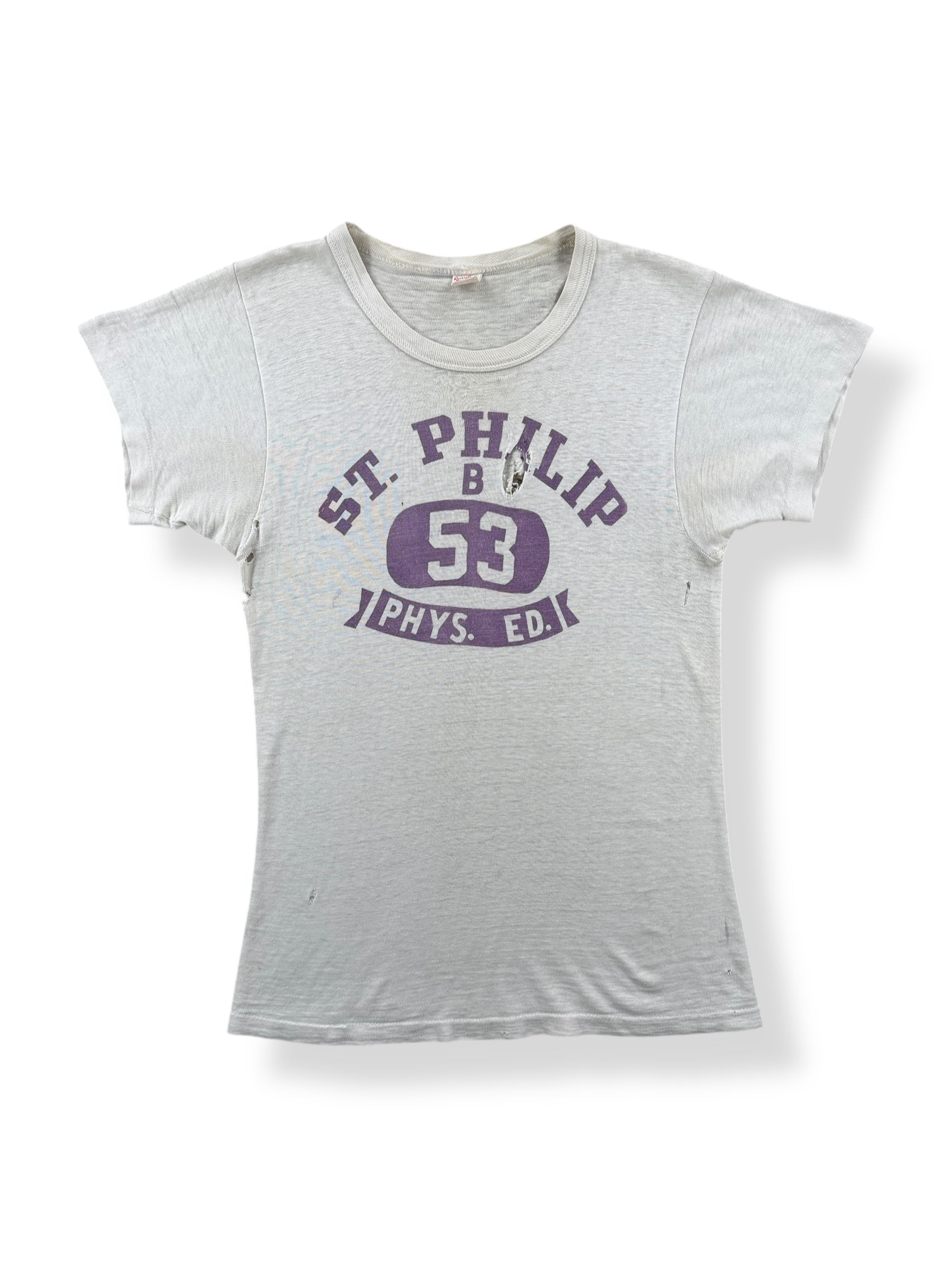 Front of Vintage 60s Era Russell Southern St Phillip Phys Ed Tee SZ S
