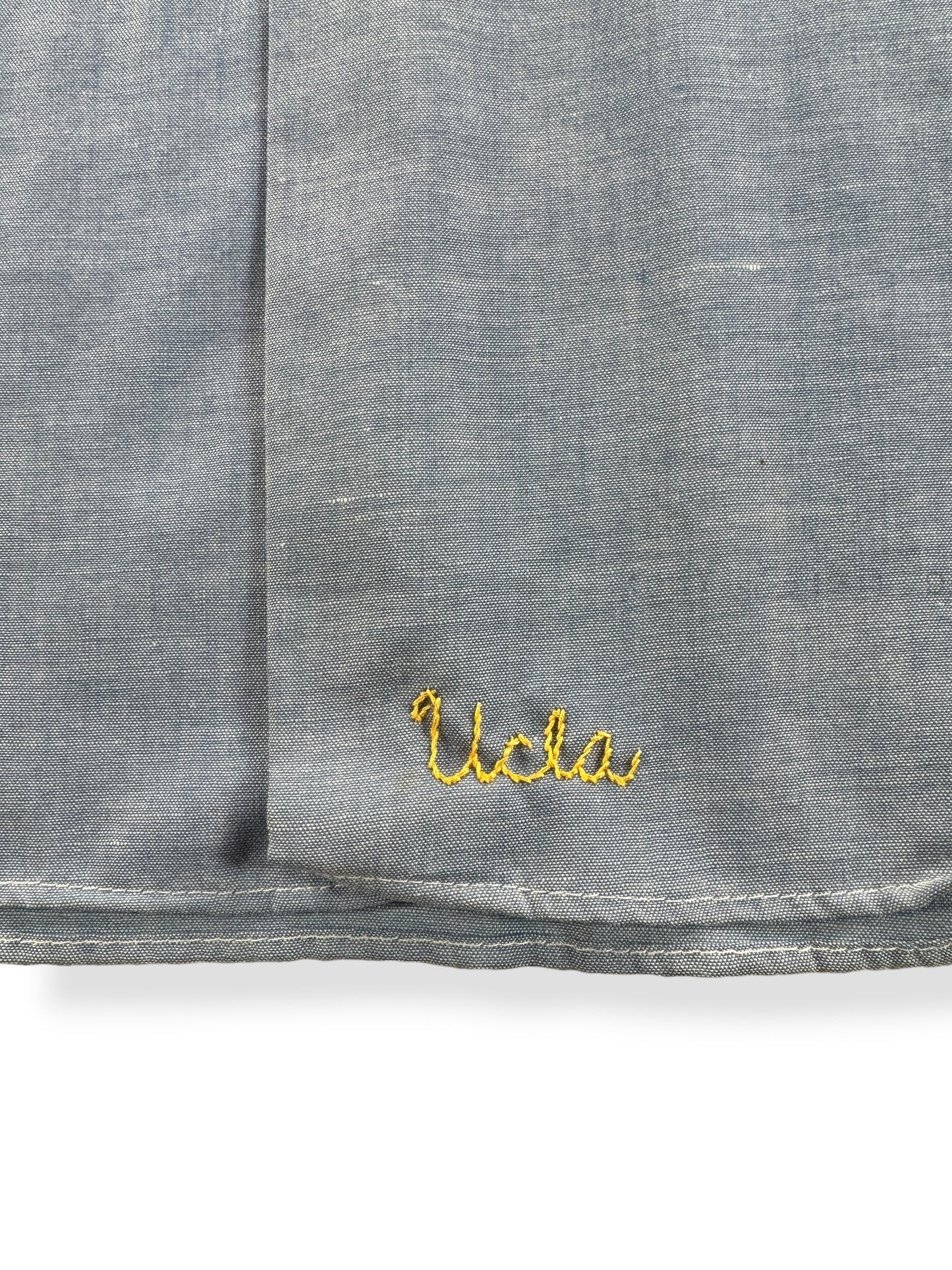 Embroidery on Vintage Hippie Embroidered Big Mac 50/50 Chambray Shirt SZ XL