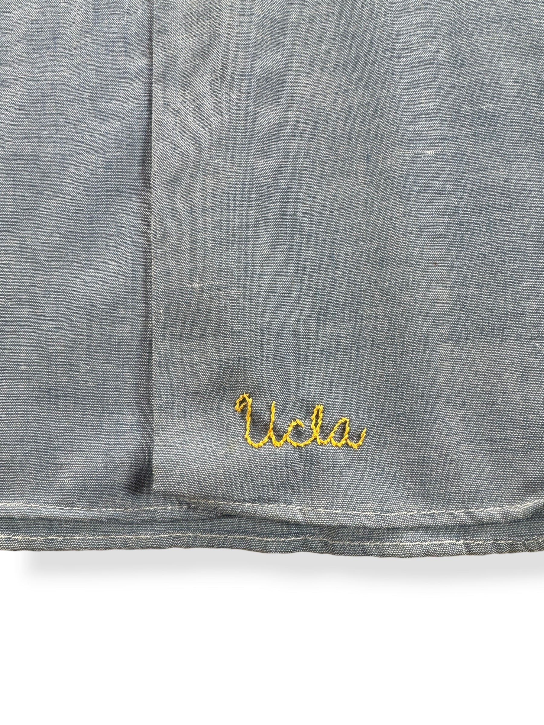Embroidery on Vintage Hippie Embroidered Big Mac 50/50 Chambray Shirt SZ XL