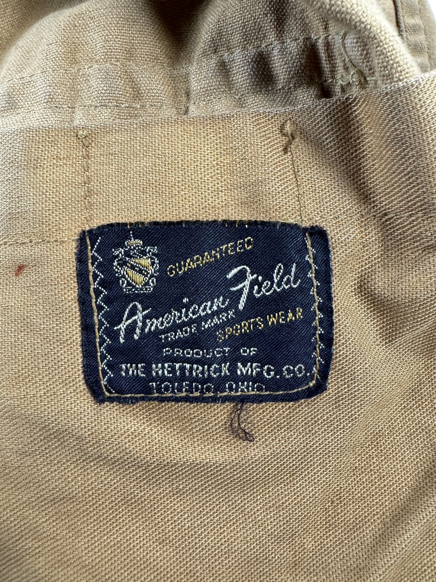 Label on Vintage American Field Hunting Jacket SZ L
