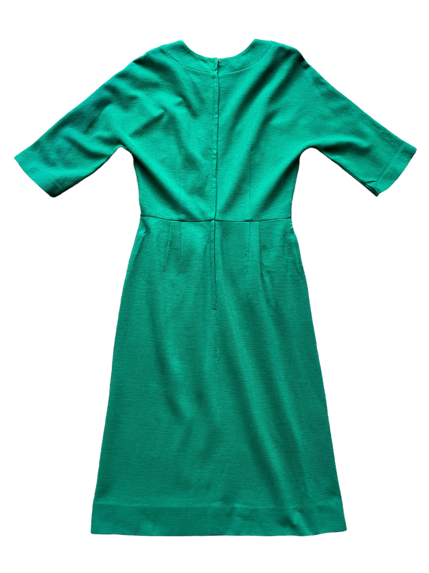 Full back view of Vintage 1950s Green Wool Wiggle Dress SZ M |  Barn Owl Vintage Dresses| Seattle Vintage Ladies Clothing