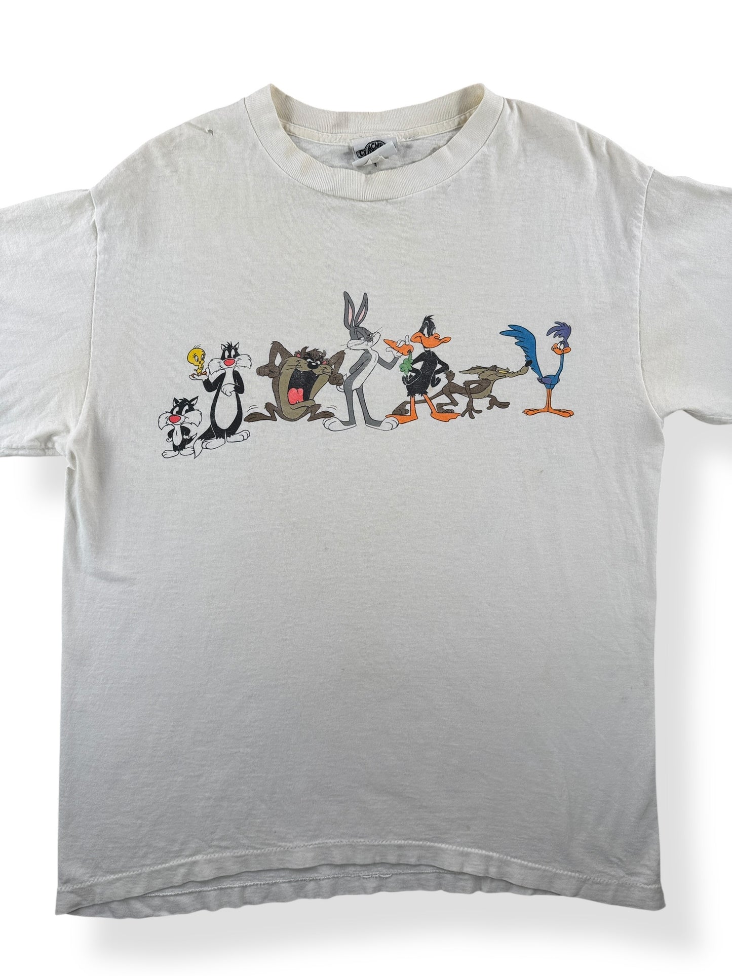 Front Close Up of Vintage Acme Studios Looney Tunes AOP Tee SZ L