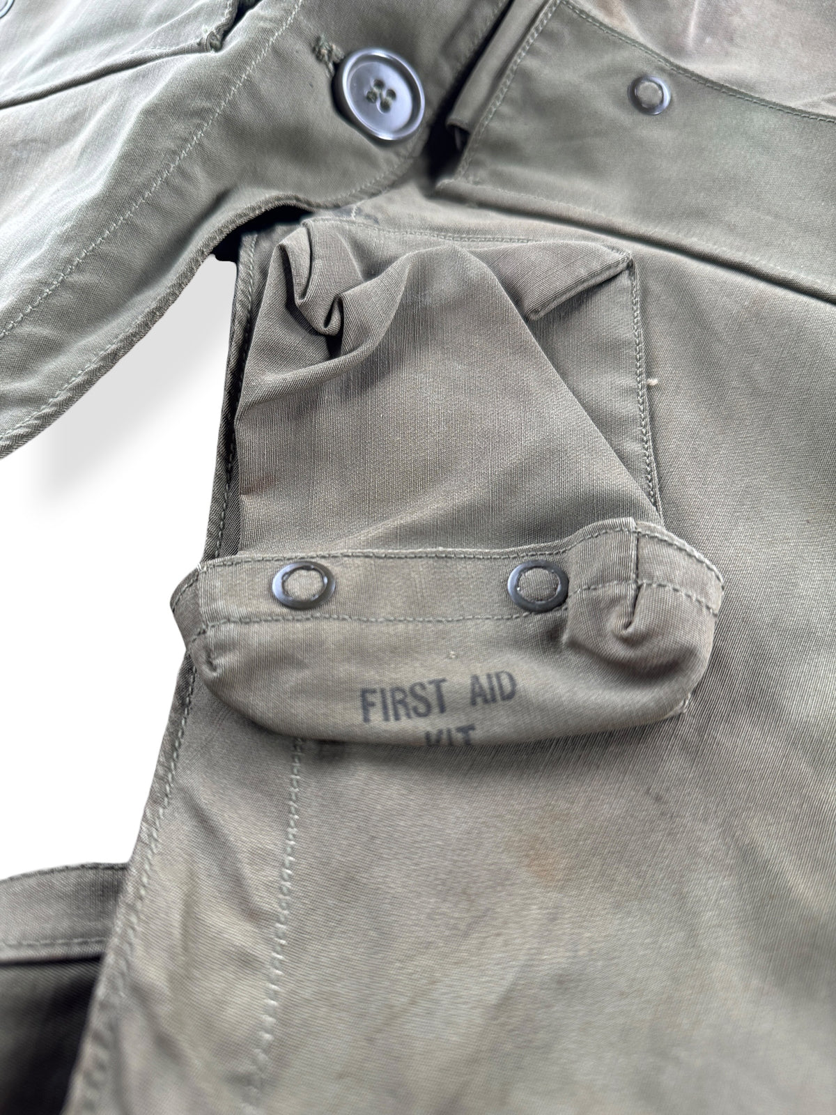 First aid kit pocket on Vintage WWII US Army Air Forces Flight Survival Vest SZ S