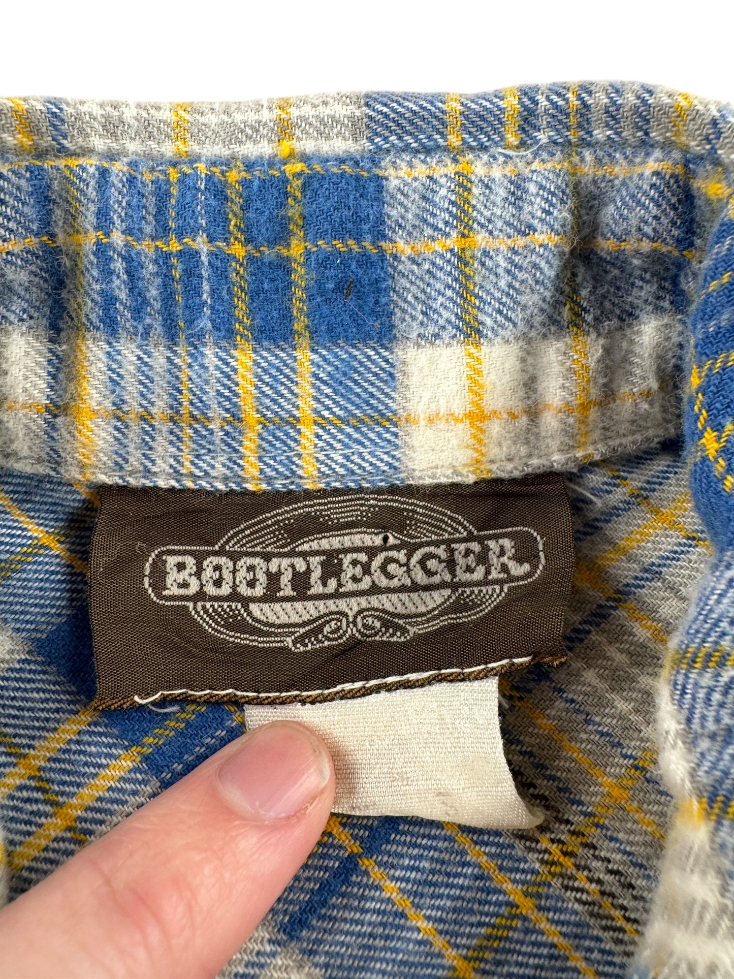 Tag on Vintage Bootlegger Flannel Pearl Snap Shirt SZ S