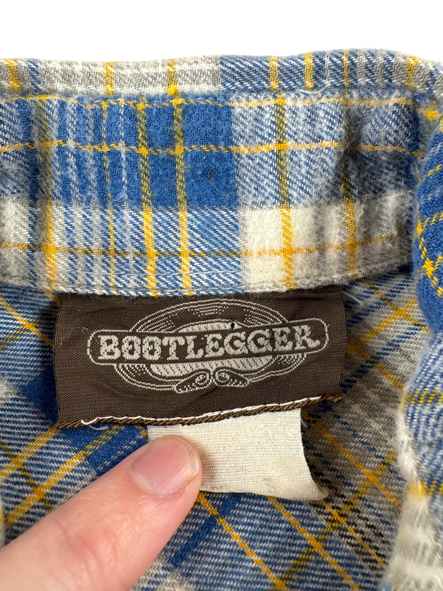 Tag on Vintage Bootlegger Flannel Pearl Snap Shirt SZ S