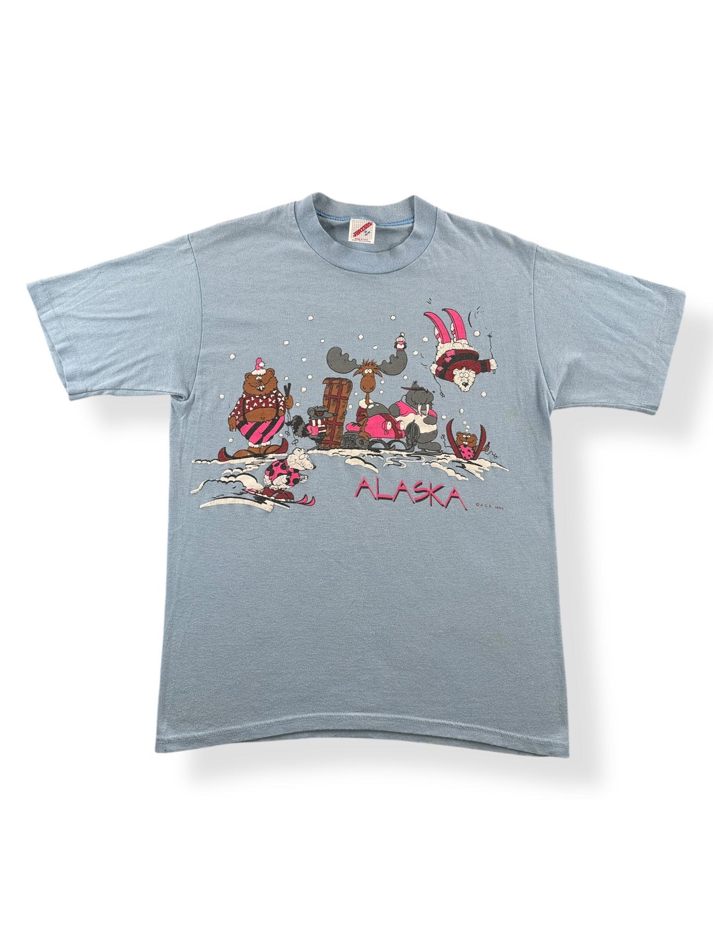 Front of Vintage Alaska Animal Skiing Tee SZ M (Fits S)