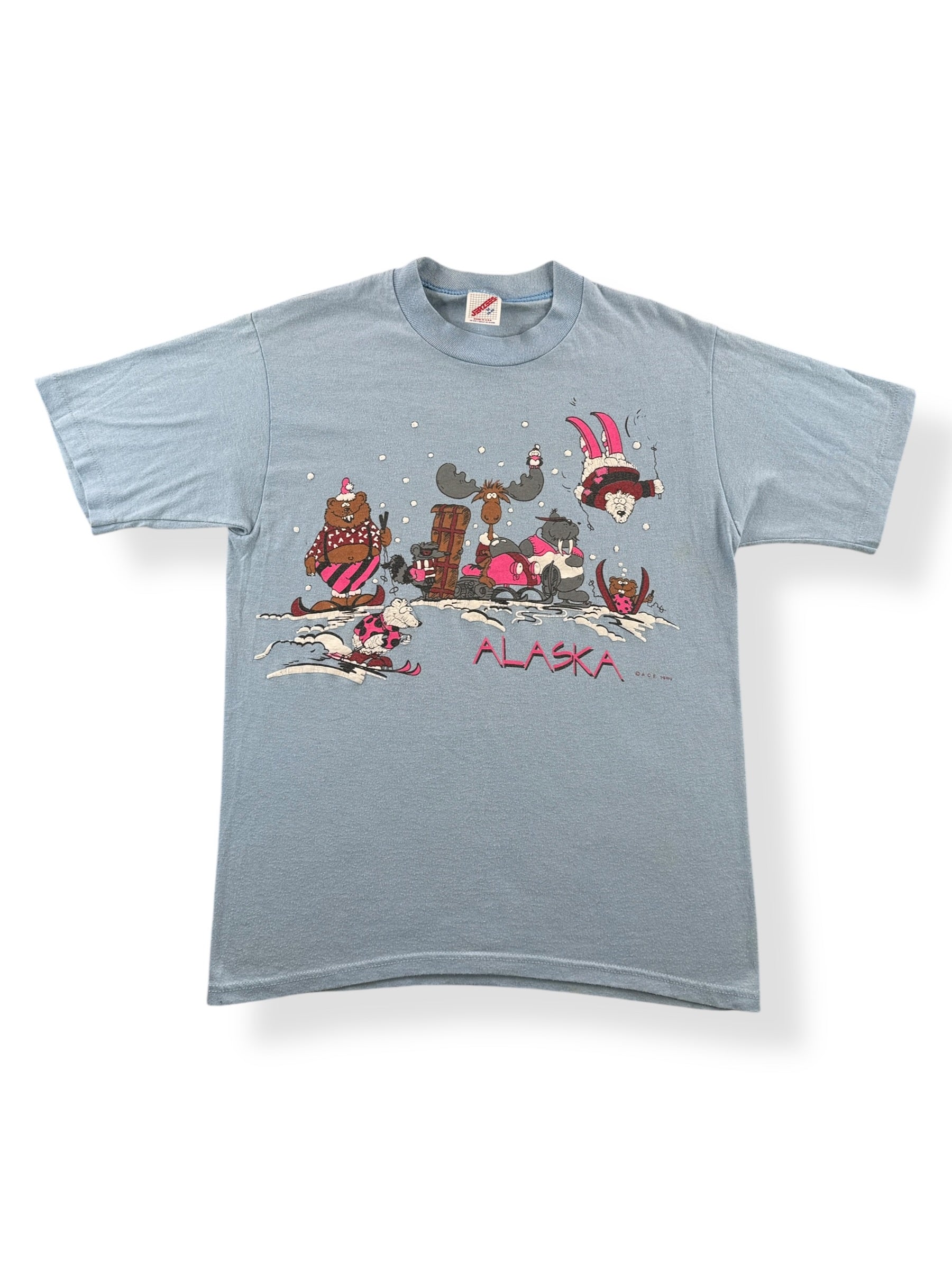 Front of Vintage Alaska Animal Skiing Tee SZ M (Fits S)