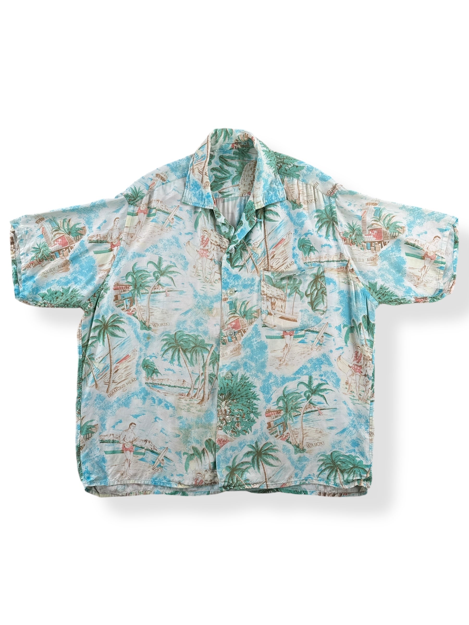 Front of Vintage Waikiki Rayon Aloha Top SZ L