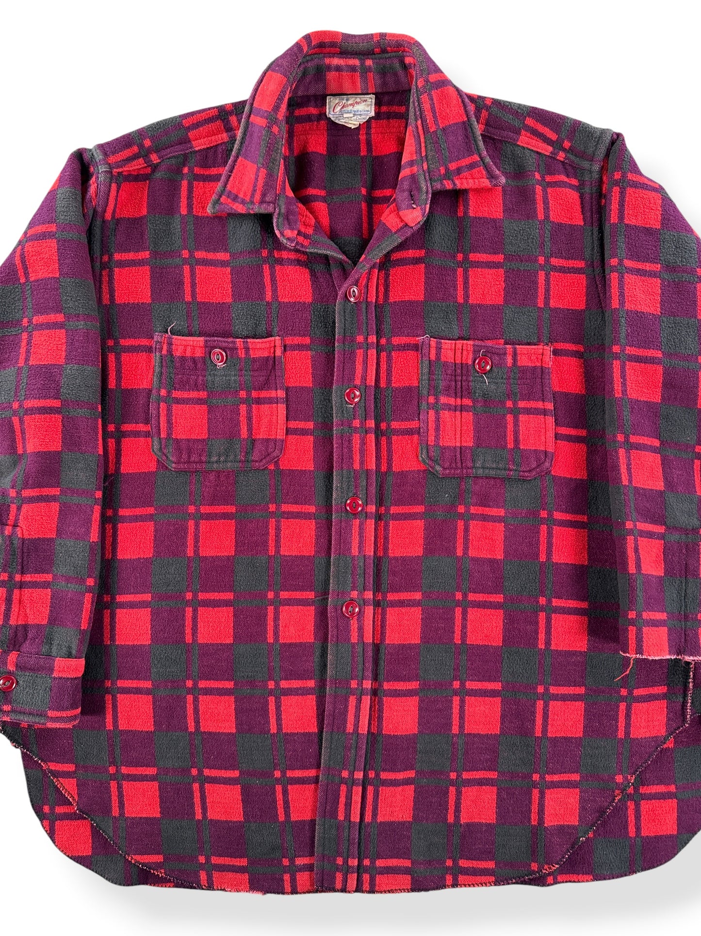 Front Close Up of Vintage Champion Cotton Camp Blanket Chopper Flannel SZ 17 1/2 (Fits L)
