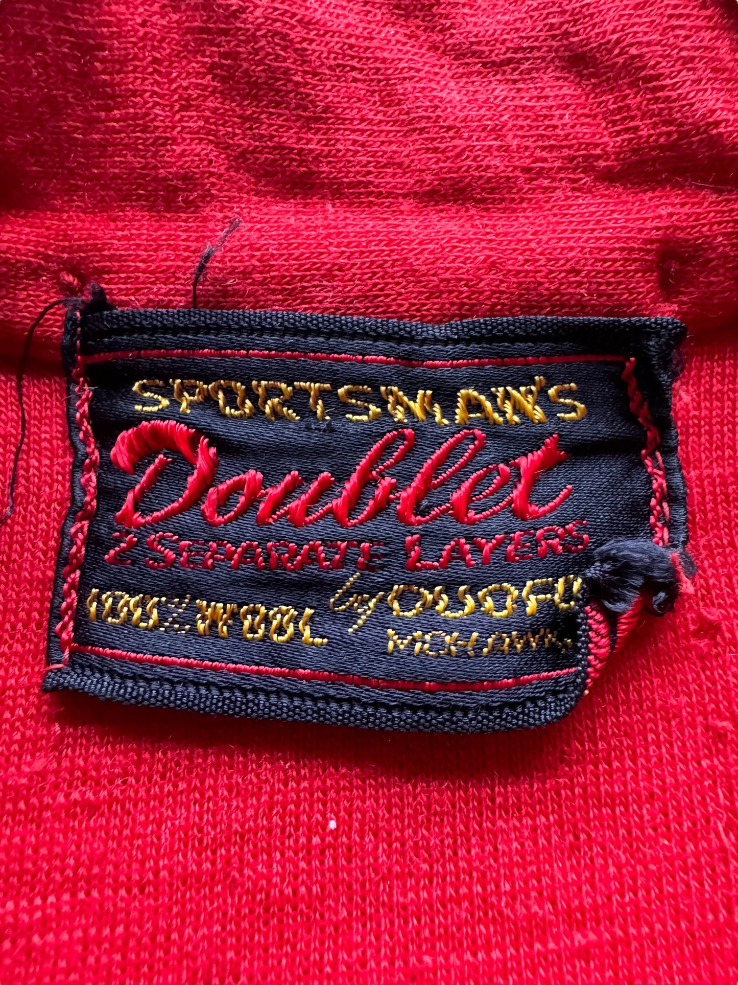 Label on Vintage Red Duofold Sportsman's Doublet SZ S AS IS