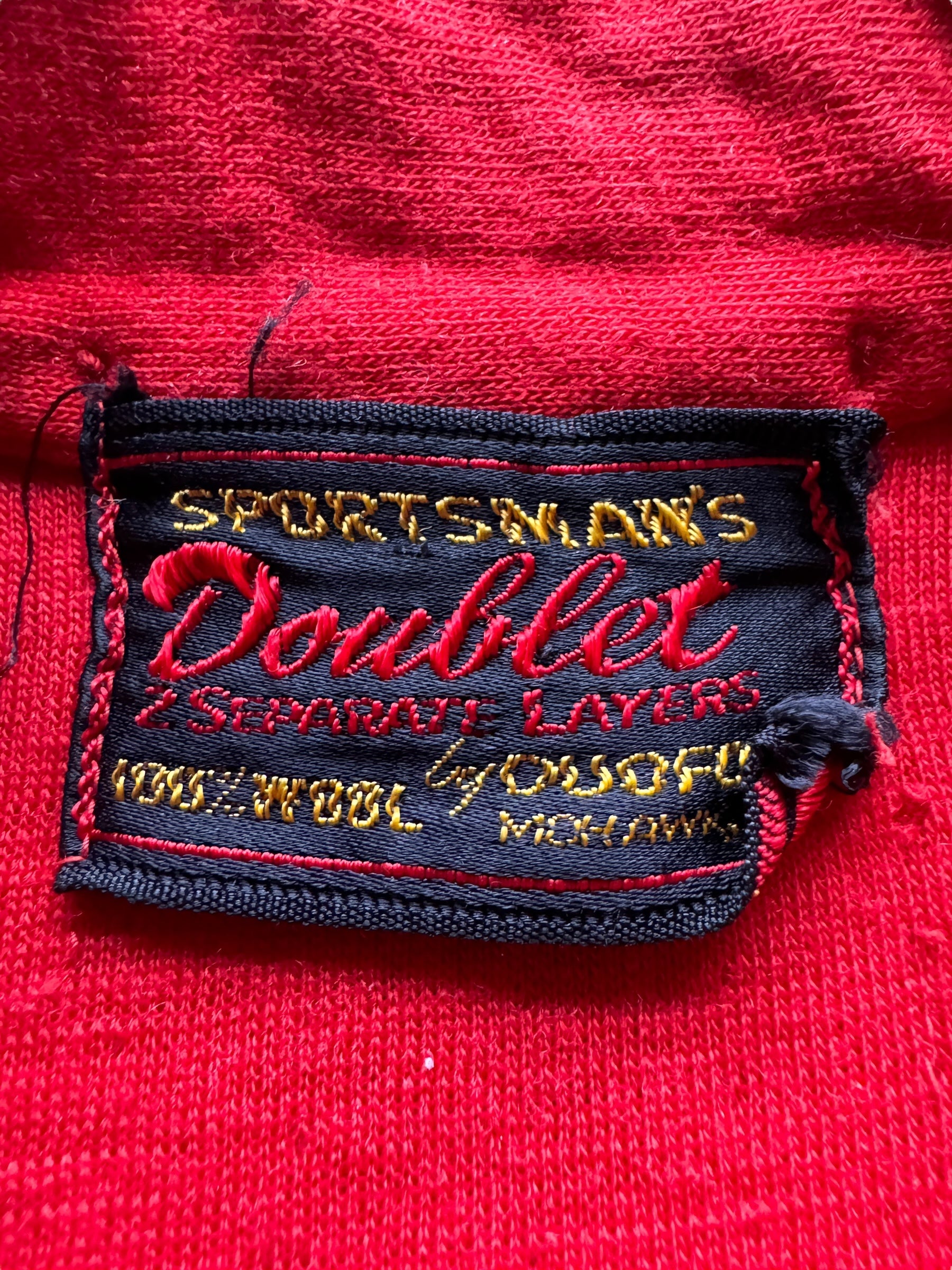 Label on Vintage Red Duofold Sportsman's Doublet SZ S AS IS