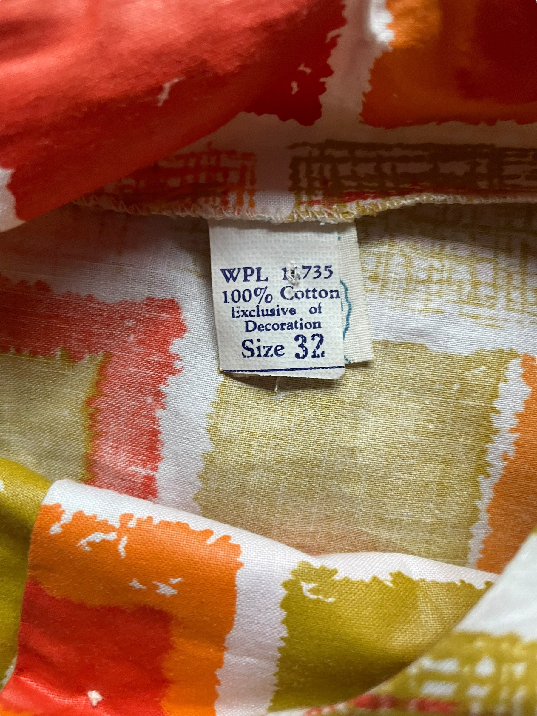 Materia tag of Vintage 1960s Cropped Babydoll Top | Barn Owl True Vintage | Vintage 60s Mod Clothing